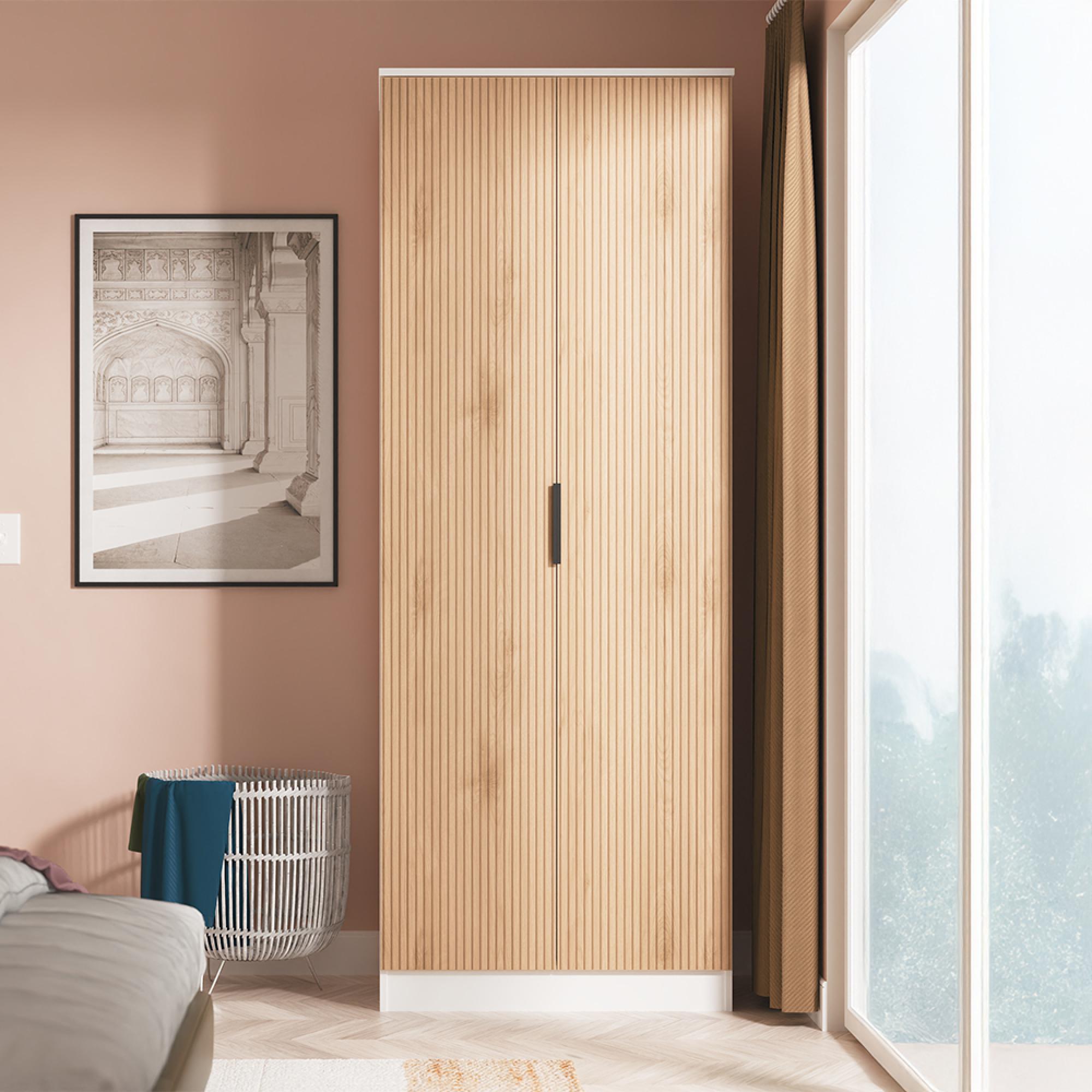 Java Fluted Wardrobe - 2 Door - Tall Robe - Natural and White