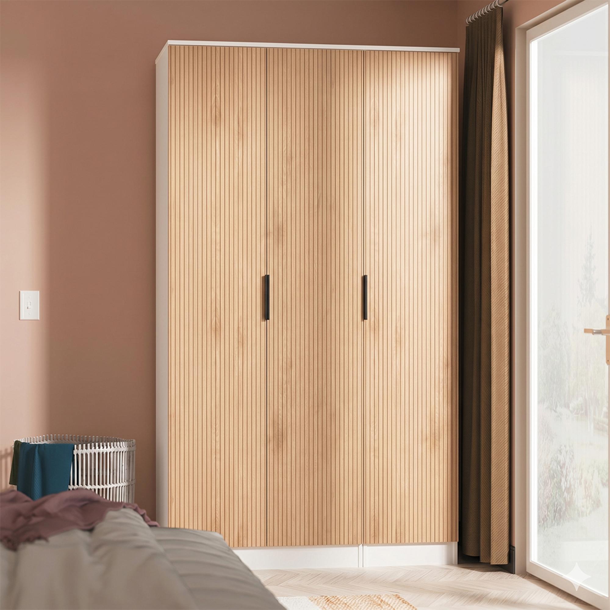 Java Fluted Wardrobe - 3 Door - Plain Triple - Natural and White