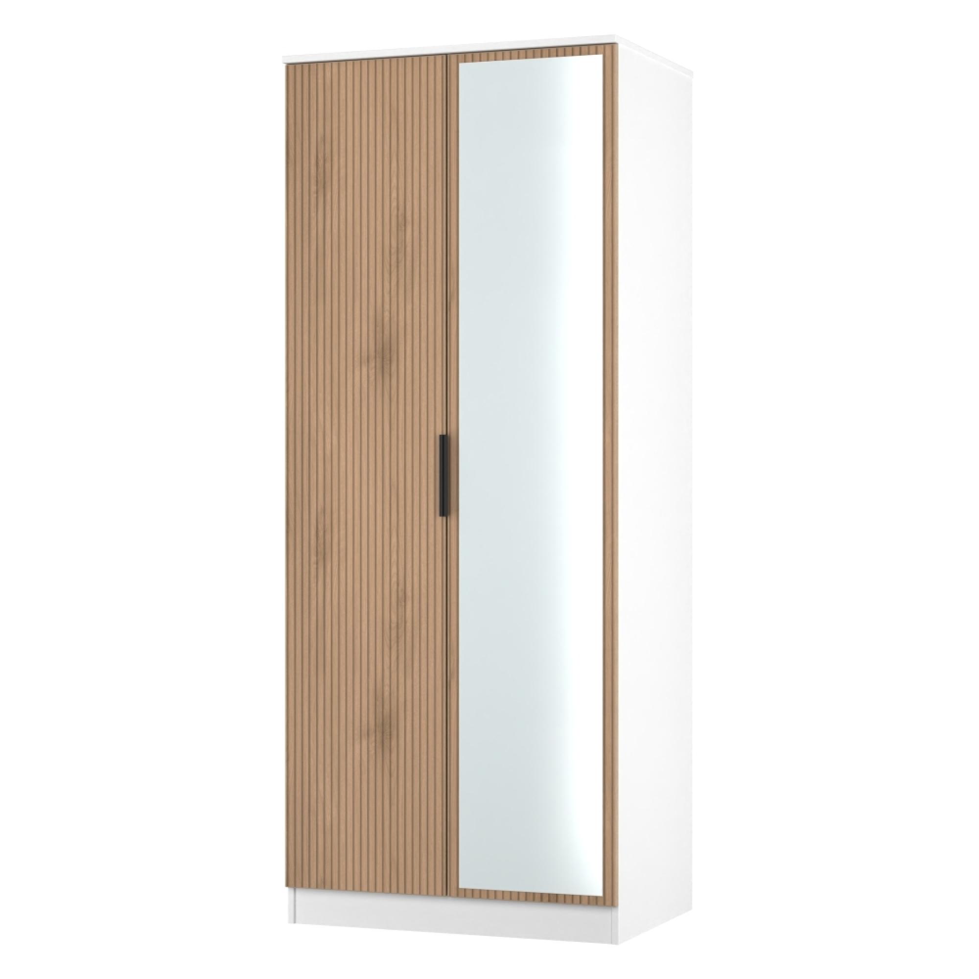 Java Fluted Wardrobe - 2 Door - 1 Mirror - Natural and White