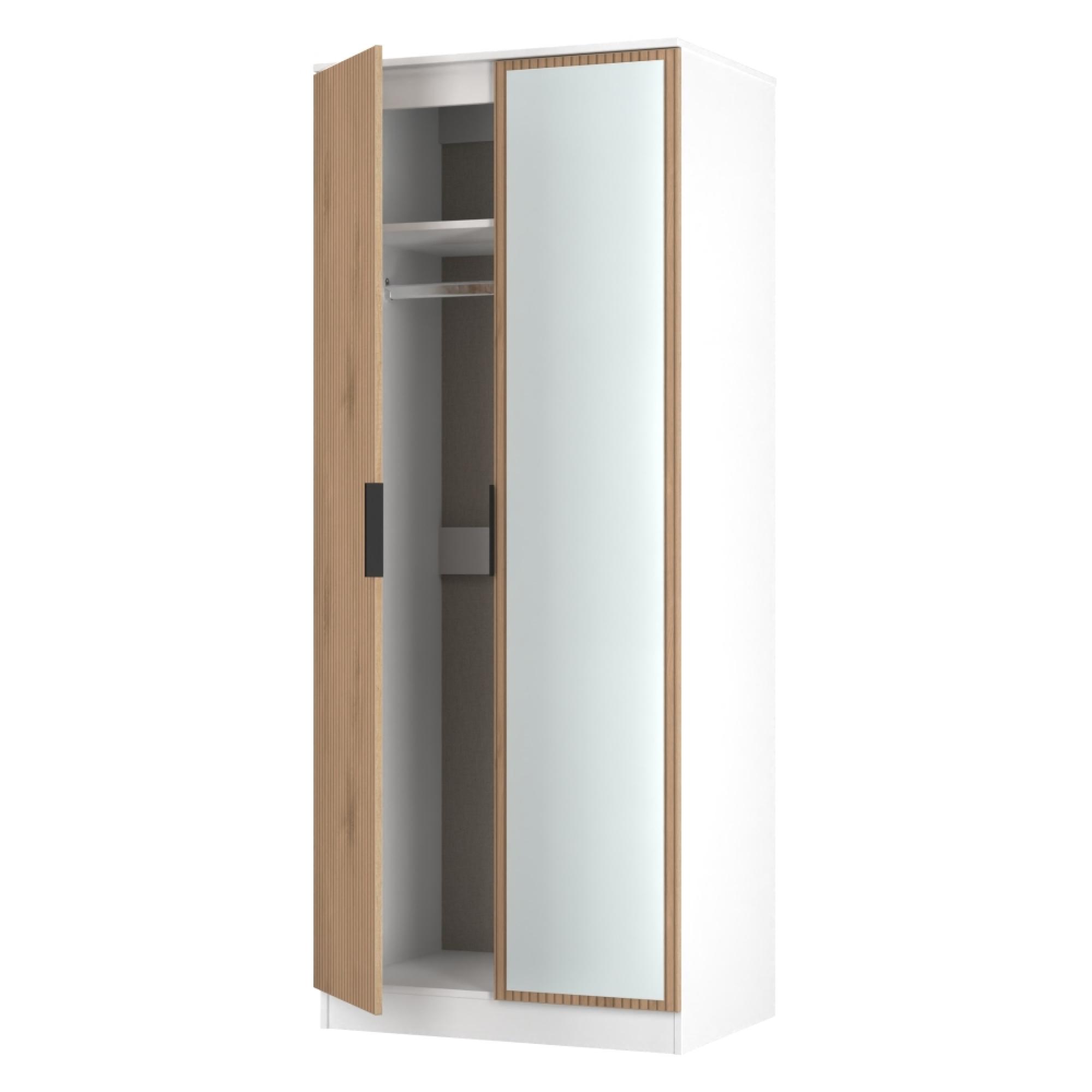 Java Fluted Wardrobe - 2 Door - 1 Mirror - Natural and White