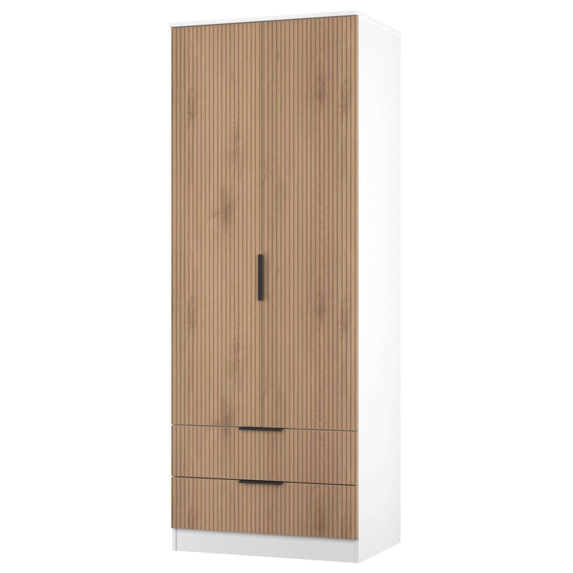 Java Fluted Wardrobe - 2 Door - 2 Drawer - Tall Robe - Natural and White