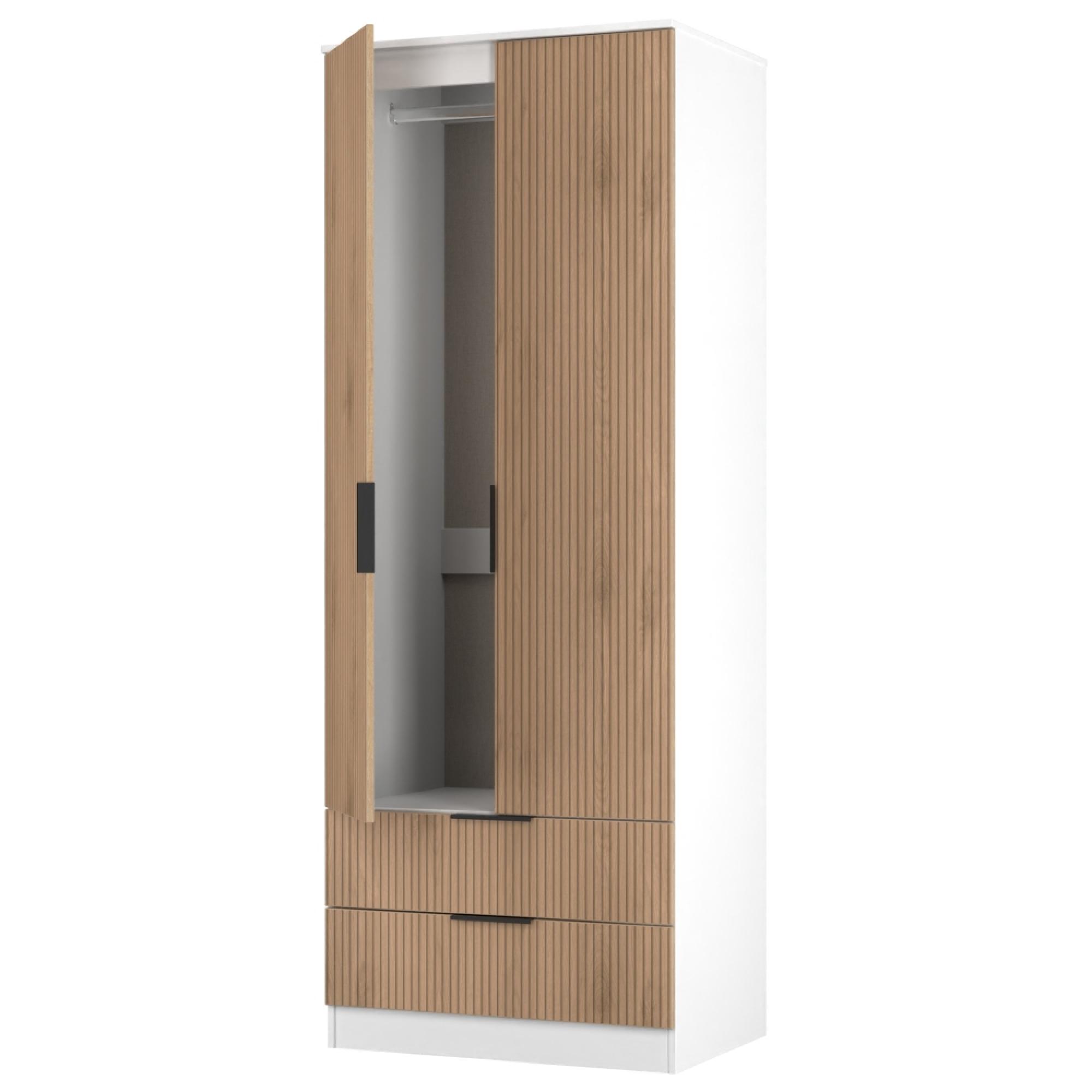 Java Fluted Wardrobe - 2 Door - 2 Drawer - Tall Robe - Natural and White