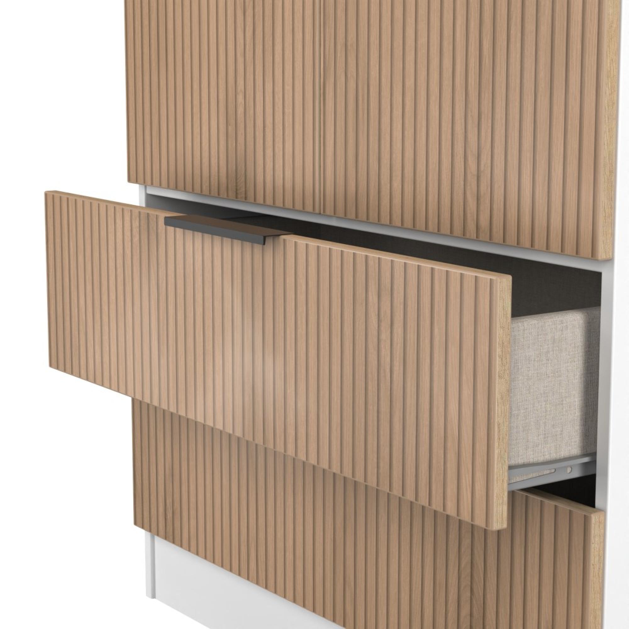 Java Fluted Wardrobe - 2 Door - 2 Drawer - Tall Robe - Natural and White