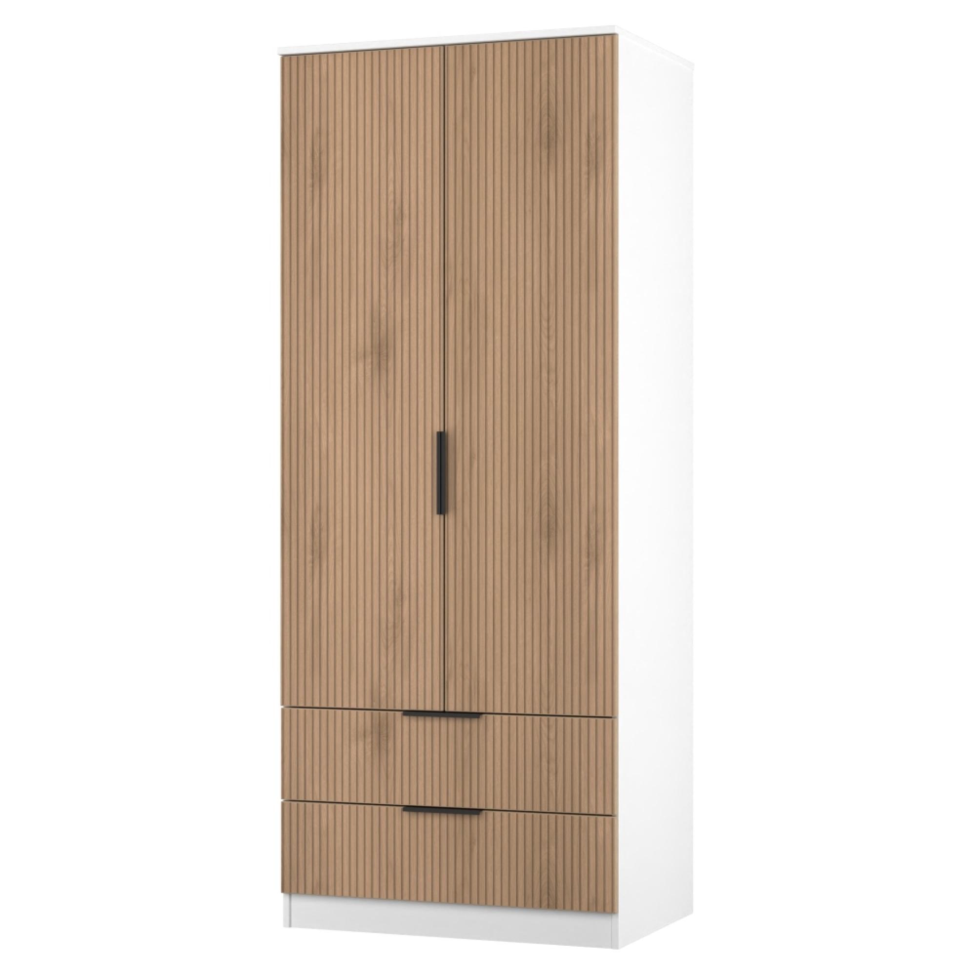 Java Fluted Wardrobe - 2 Door - 2 Drawer - Natural and White