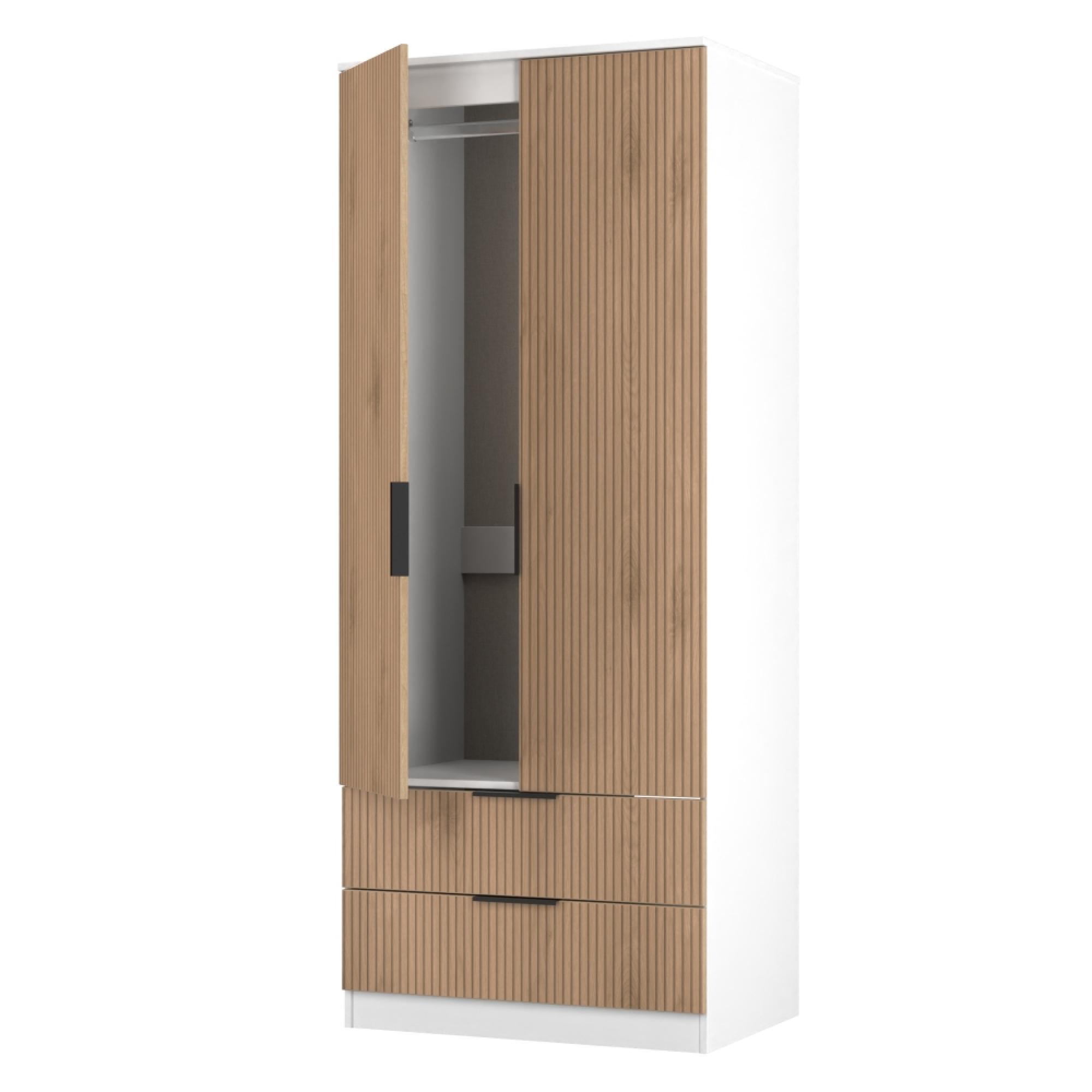 Java Fluted Wardrobe - 2 Door - 2 Drawer - Natural and White