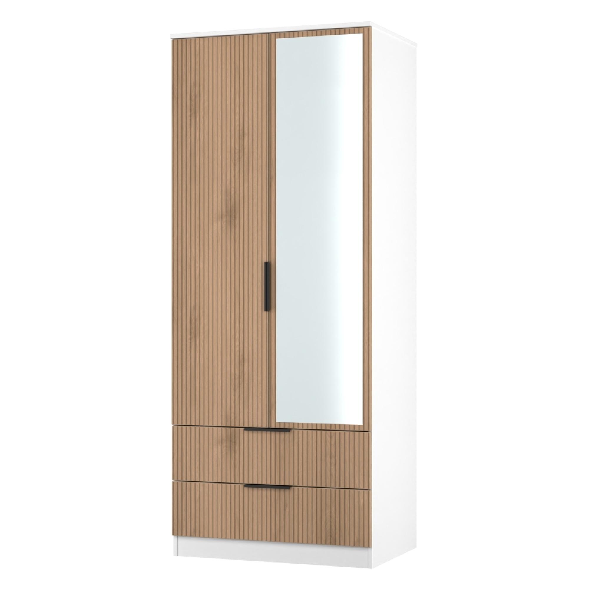 Java Fluted Wardrobe - 2 Door - Combi - 1 Mirror - Natural and White