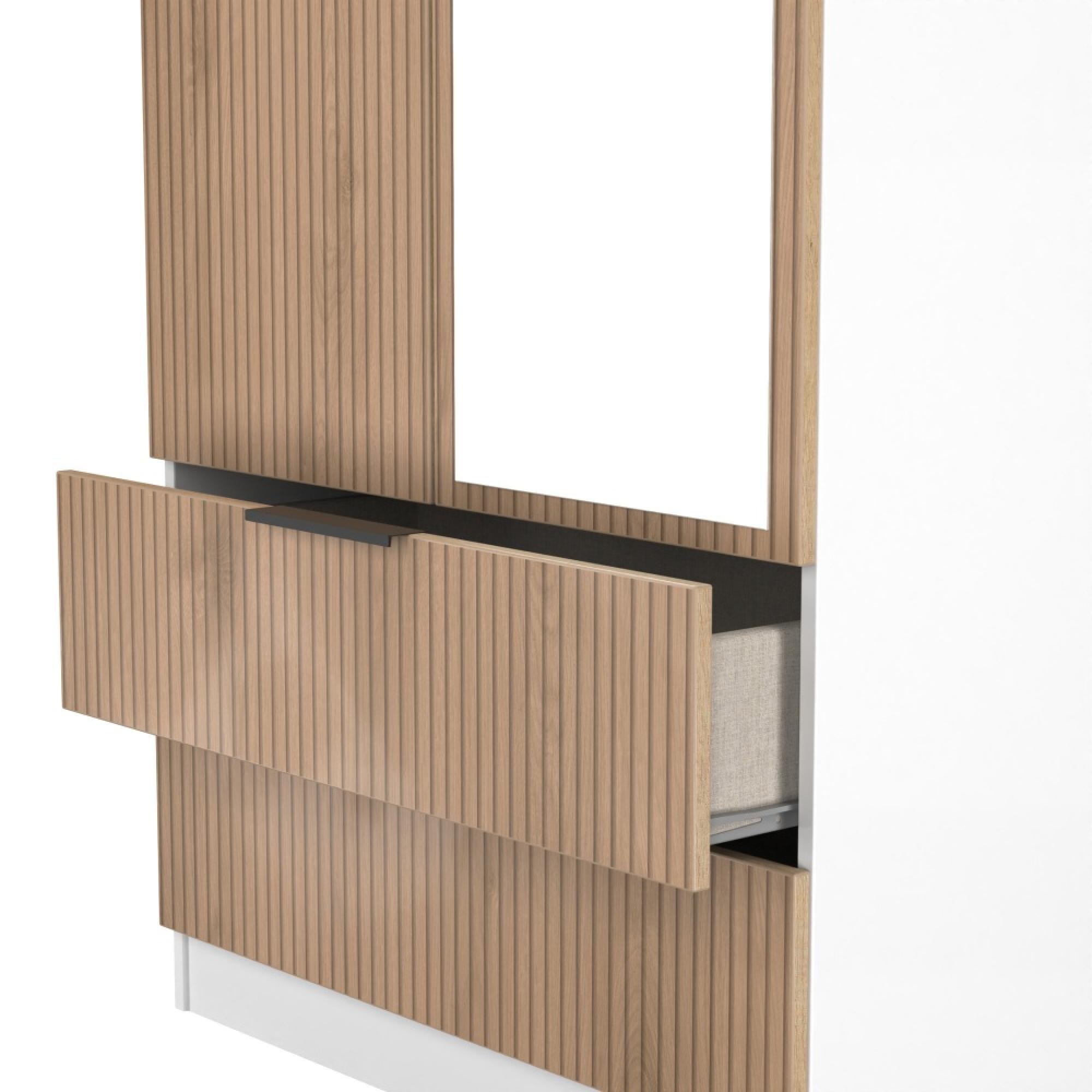 Java Fluted Wardrobe - 2 Door - Combi - 1 Mirror - Natural and White