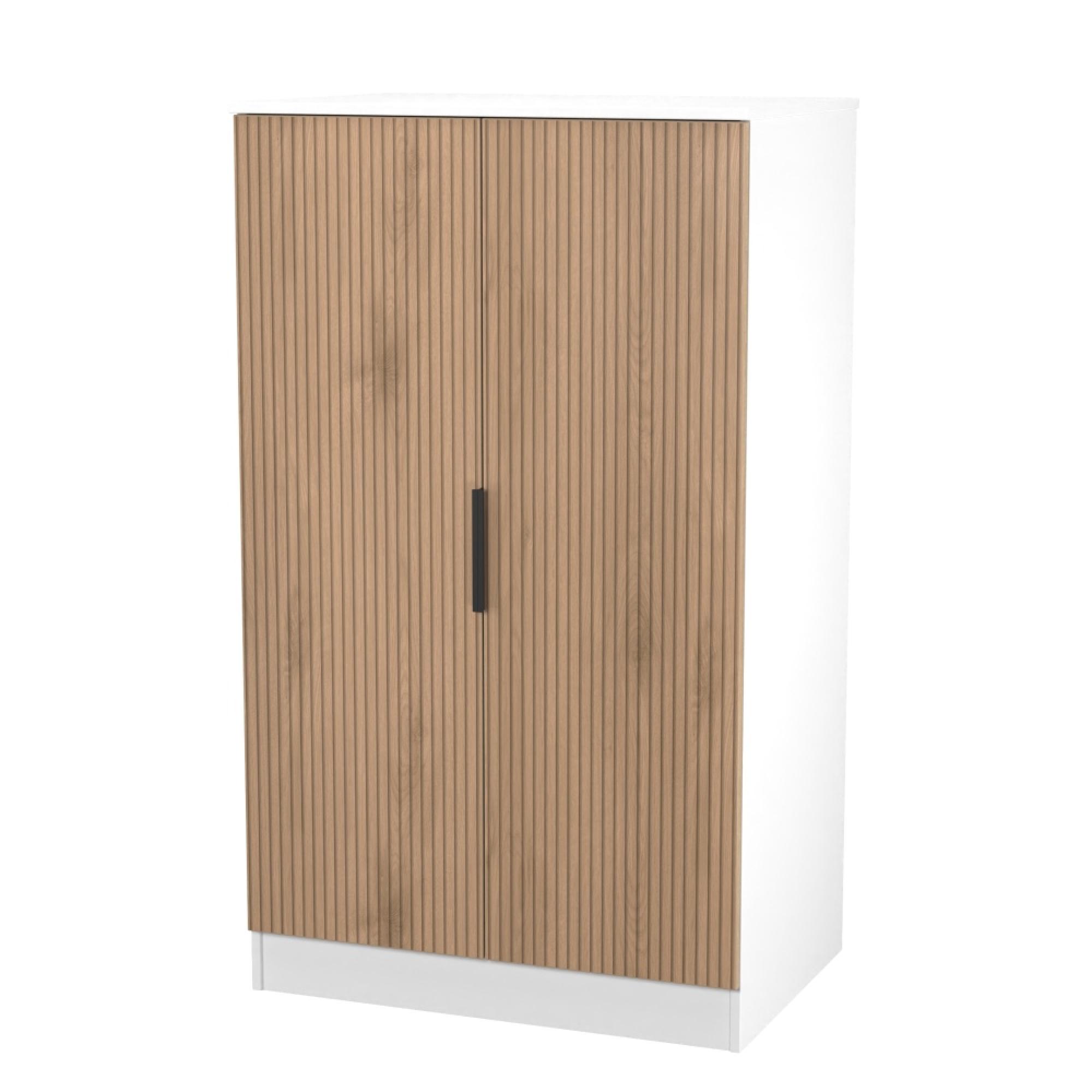 Java Fluted Wardrobe - 2 Door - Plain Midi - Natural and White