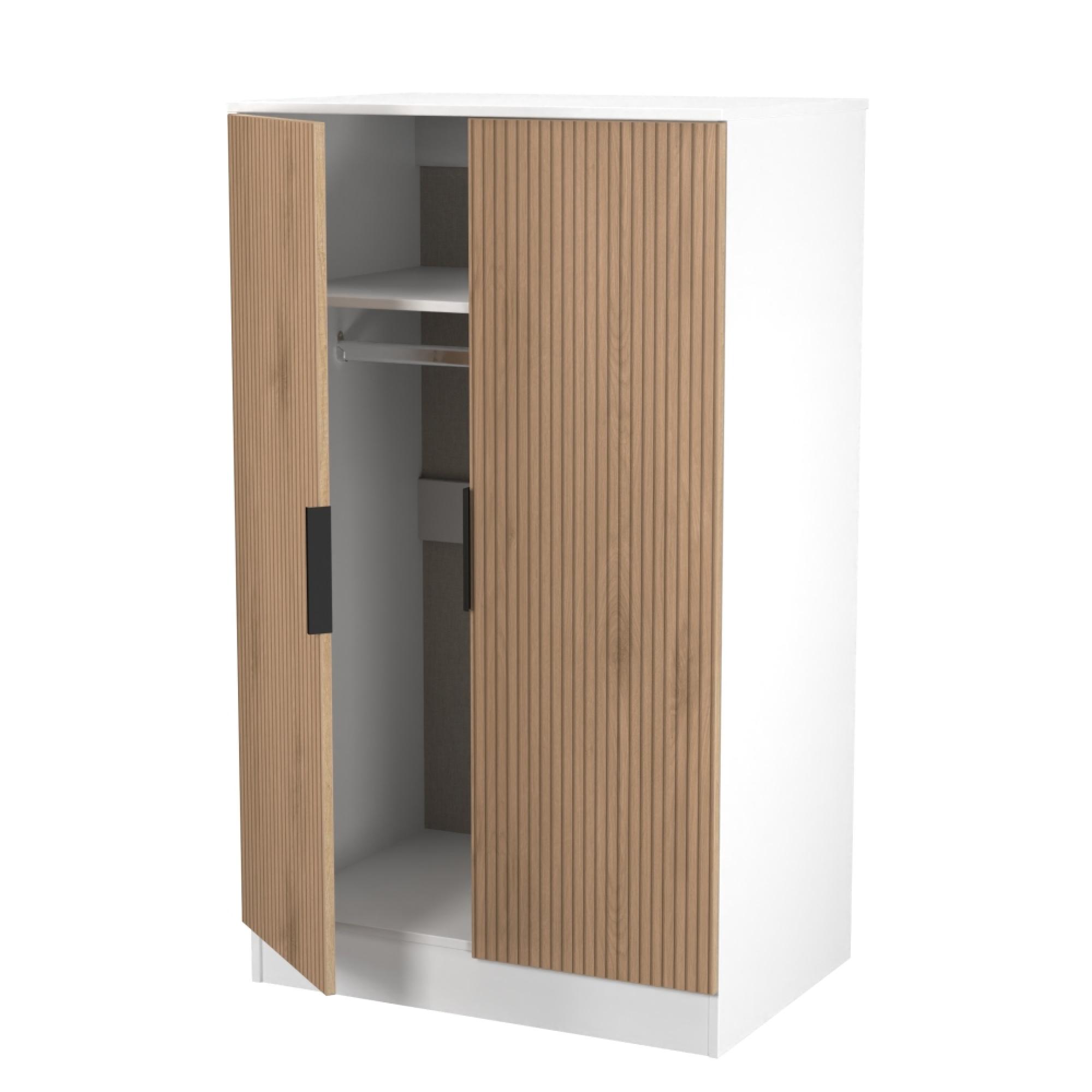 Java Fluted Wardrobe - 2 Door - Plain Midi - Natural and White