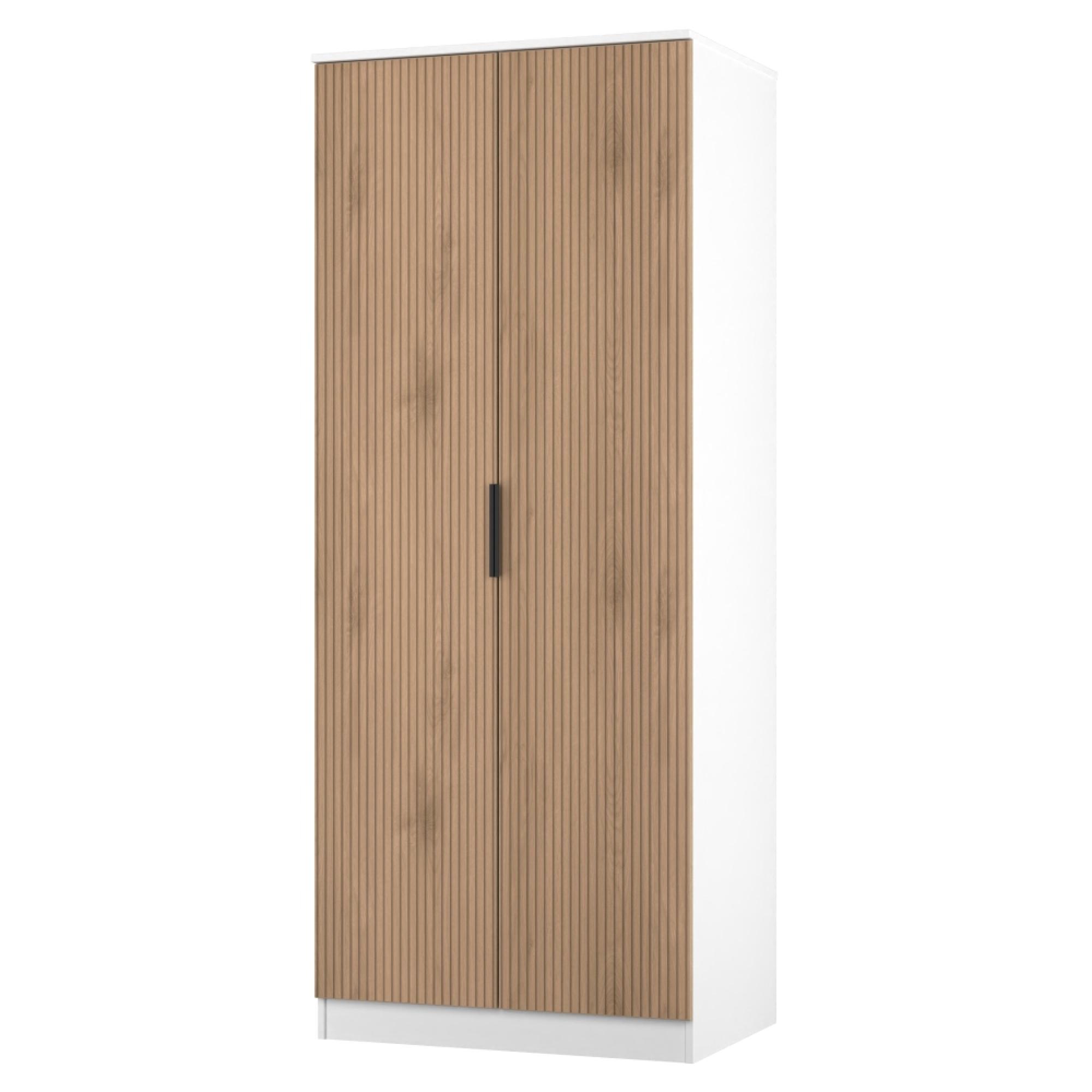 Java Fluted Wardrobe - 2 Door - Plain Robe - Natural and White