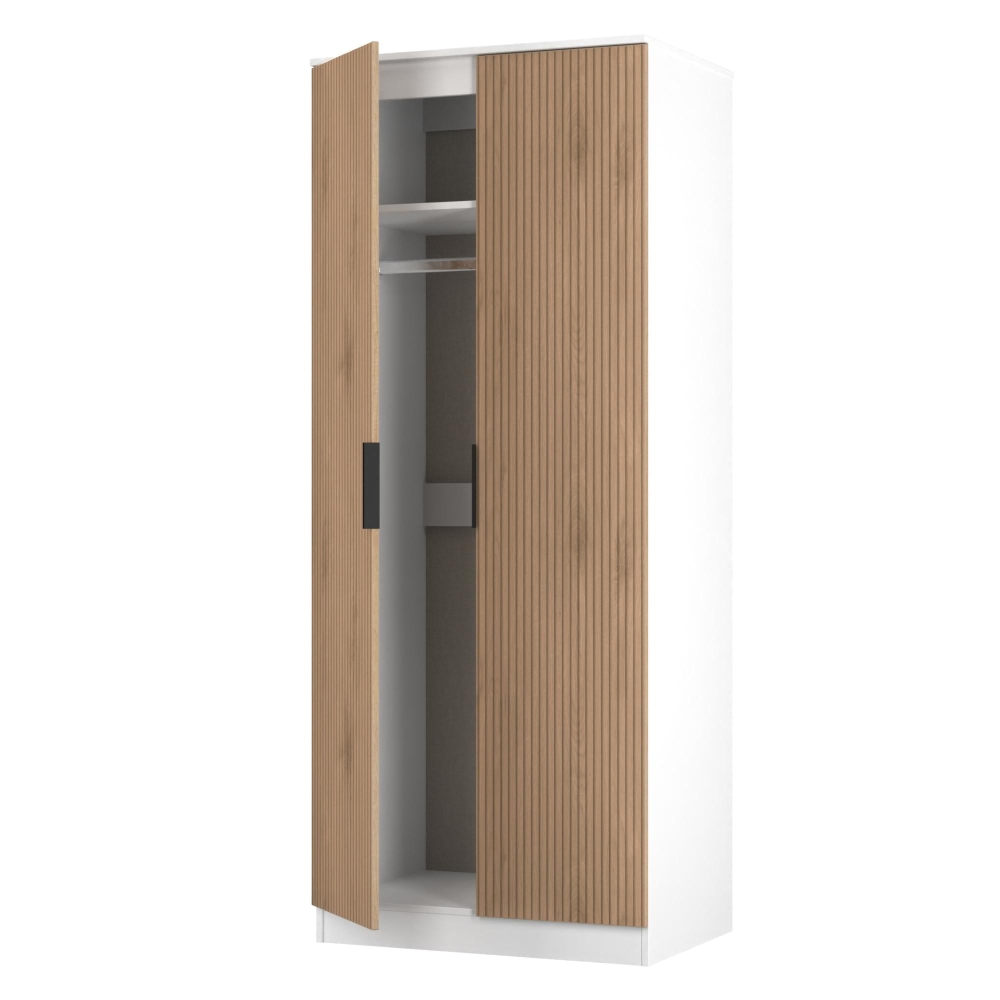 Java Fluted Wardrobe - 2 Door - Plain Robe - Natural and White