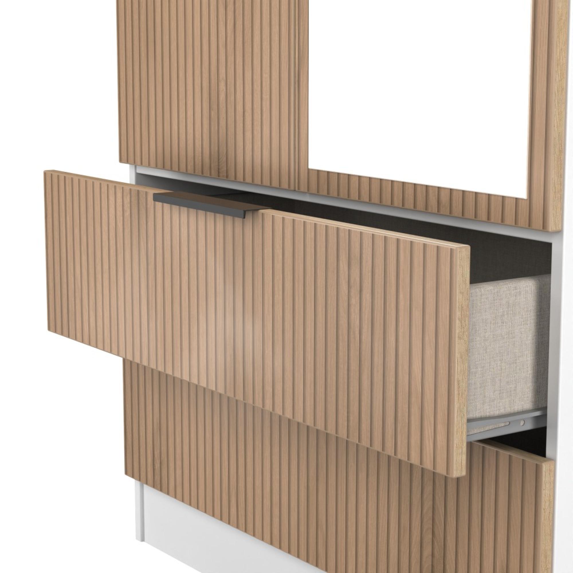 Java Fluted Wardrobe - 2 Door - Tall Combi - 1 Mirror - Natural and White