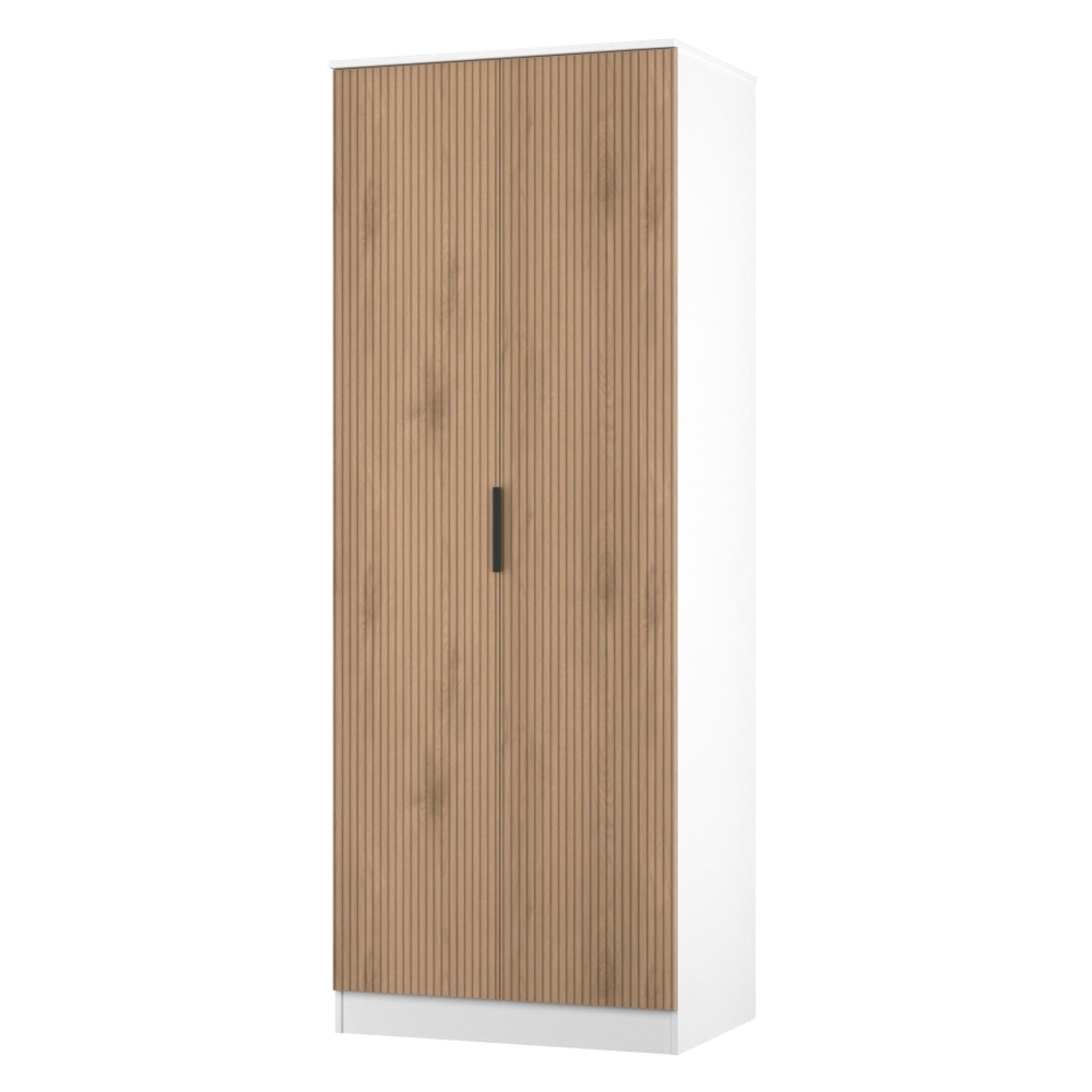 Java Fluted Wardrobe - 2 Door - Tall Robe - Natural and White