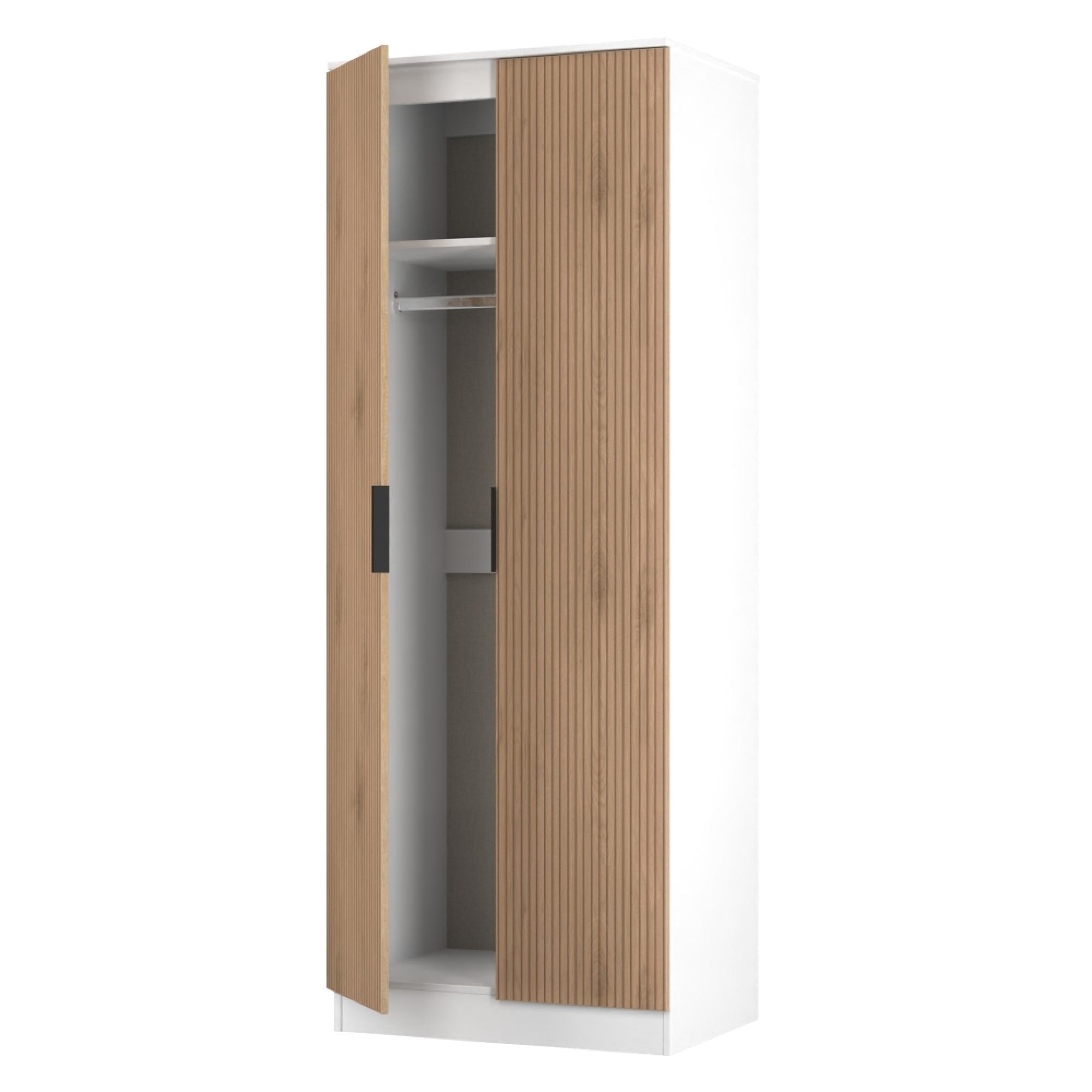 Java Fluted Wardrobe - 2 Door - Tall Robe - Natural and White