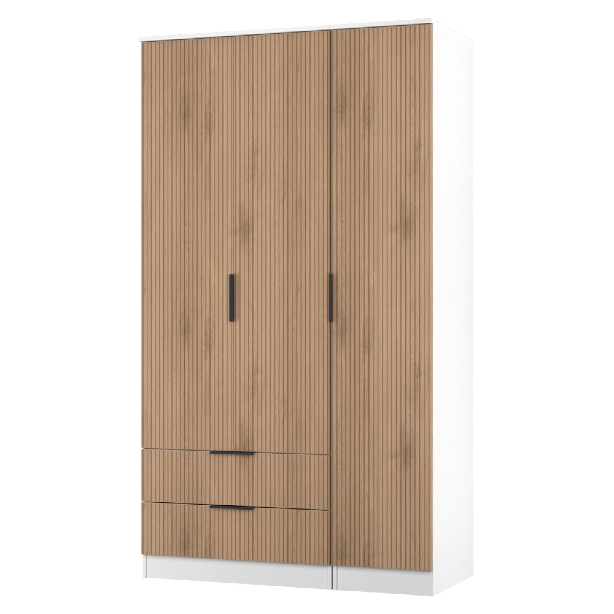 Java Fluted Wardrobe - 3 Door - 2 Drawer - Tall Triple - Natural and White