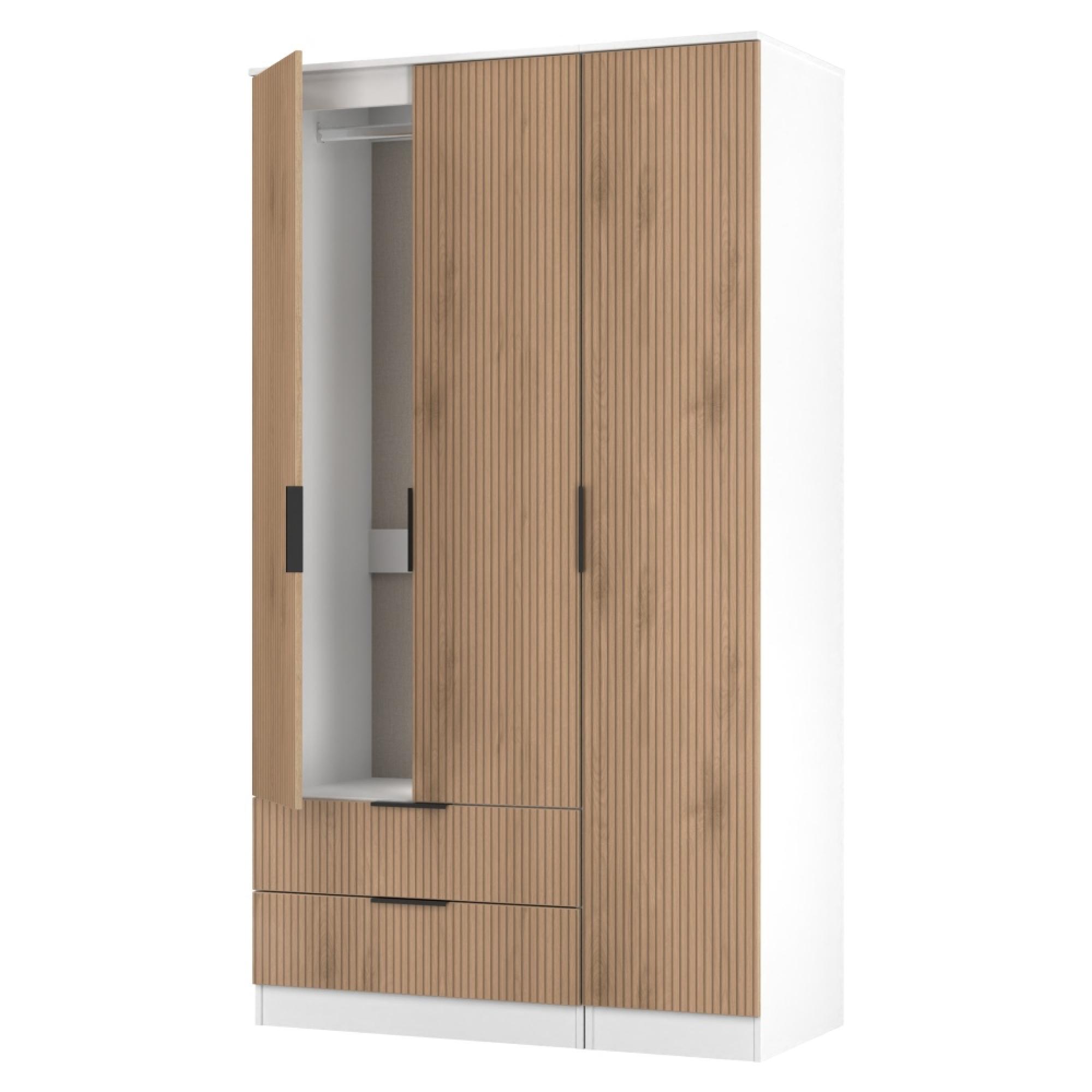 Java Fluted Wardrobe - 3 Door - 2 Drawer - Tall Triple - Natural and White