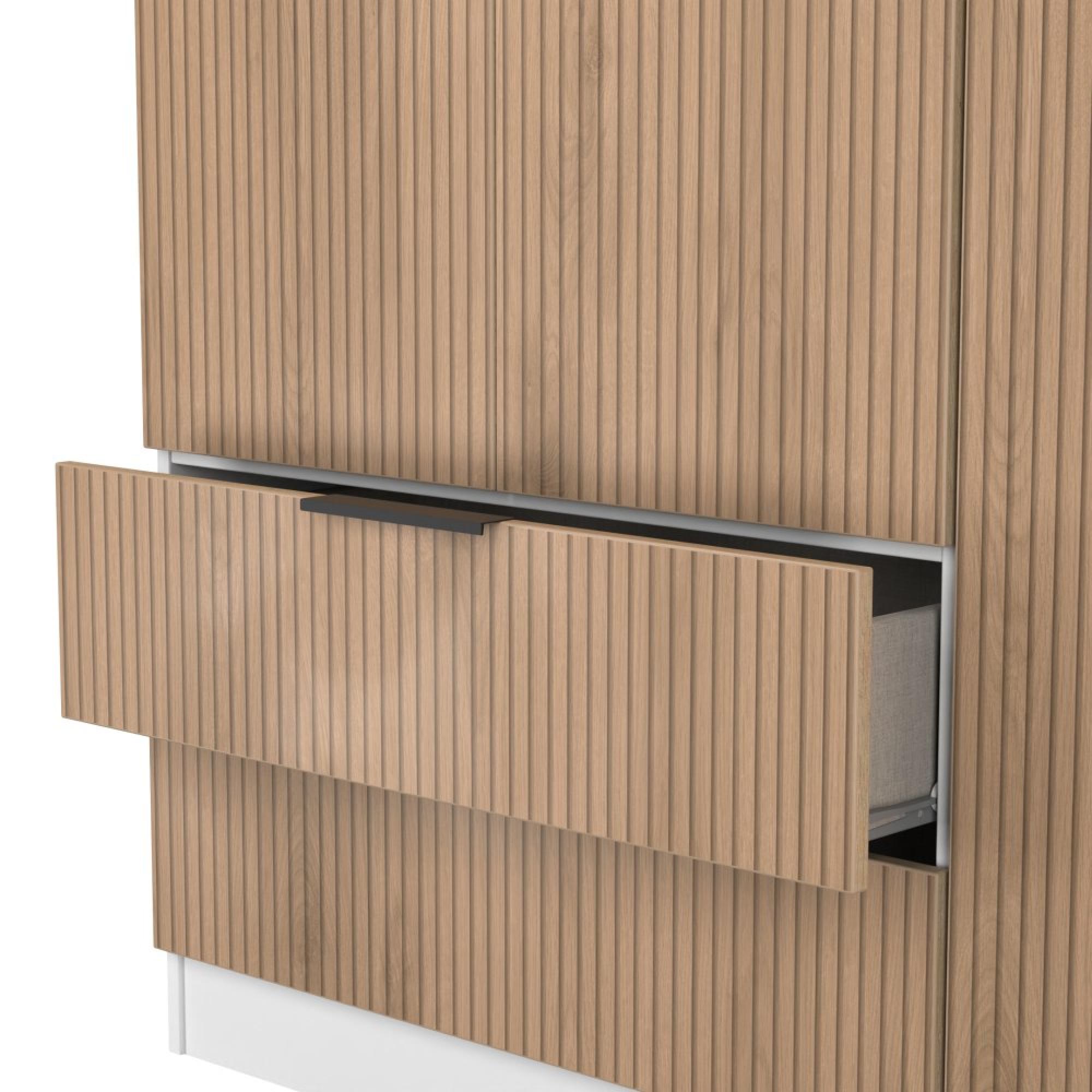 Java Fluted Wardrobe - 3 Door - 2 Drawer - Tall Triple - Natural and White