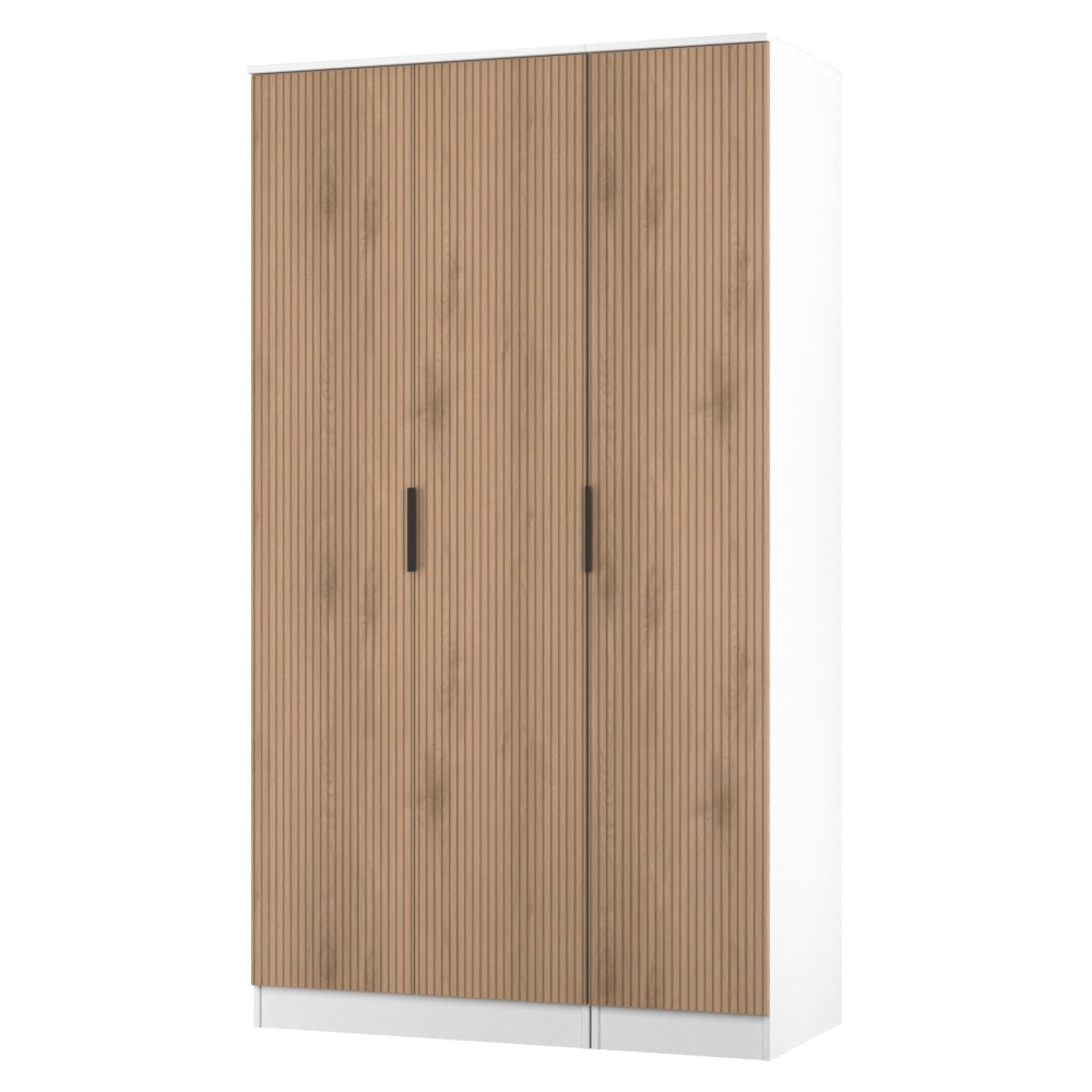 Java Fluted Wardrobe - 3 Door - Plain Triple - Natural and White