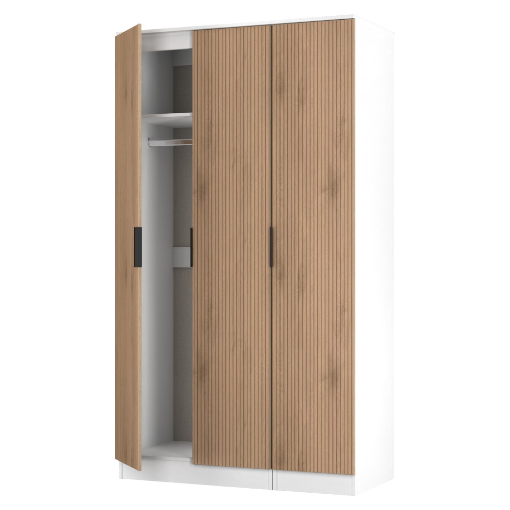 Java Fluted Wardrobe - 3 Door - Plain Triple - Natural and White
