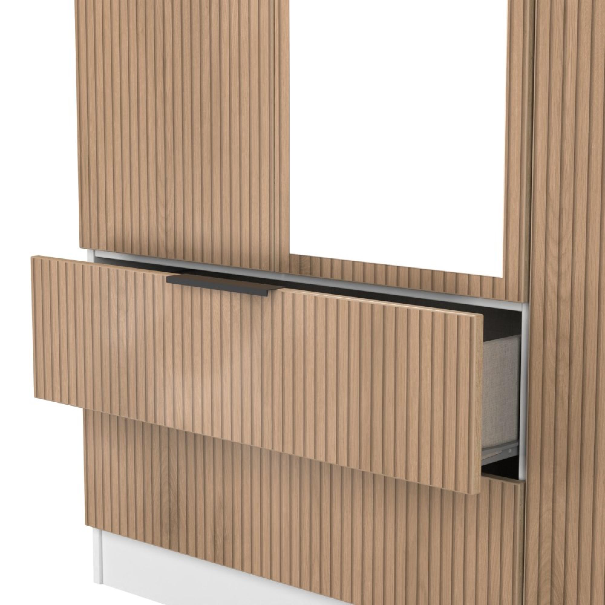 Java Fluted Wardrobe - 3 Door - Tall Triple Combi - 1 Mirror - Natural and White