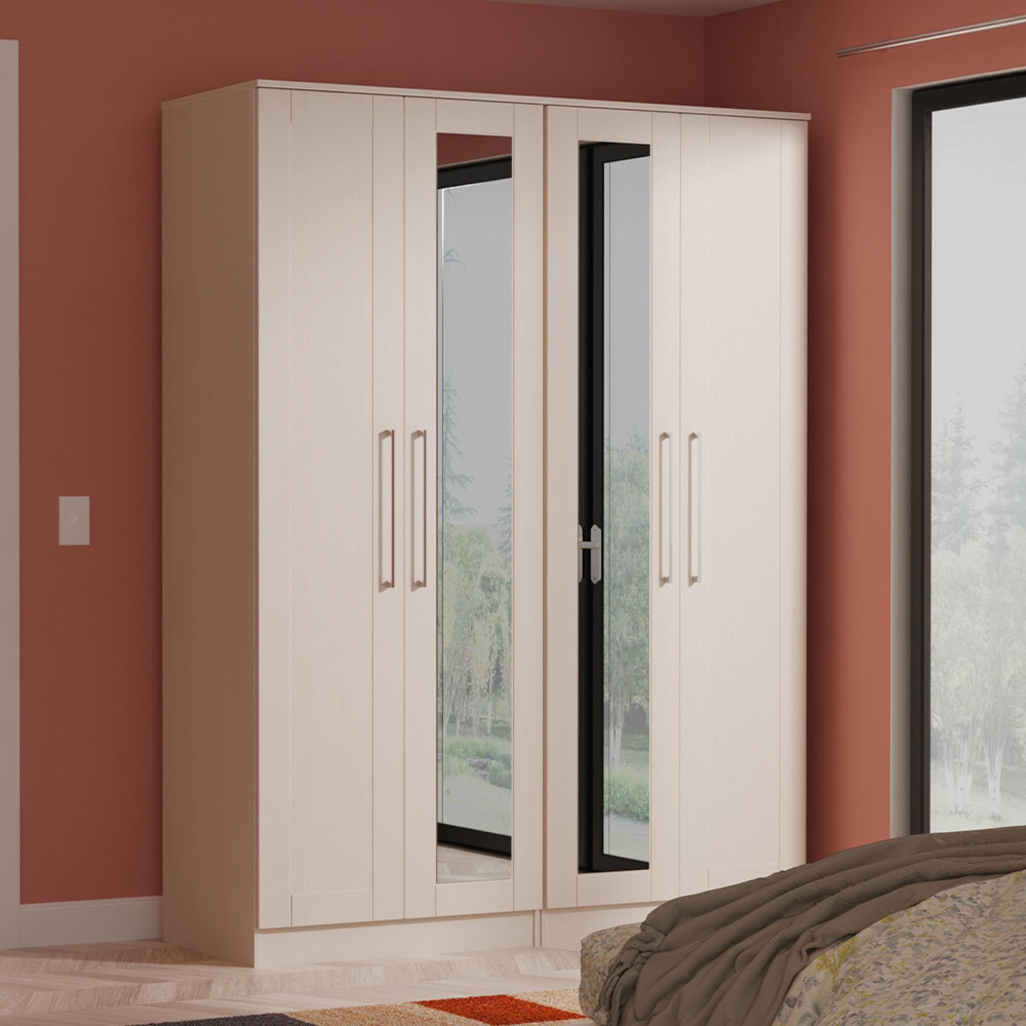 York Wardrobe - 4 Door - Tall - Mirror - Cashmere