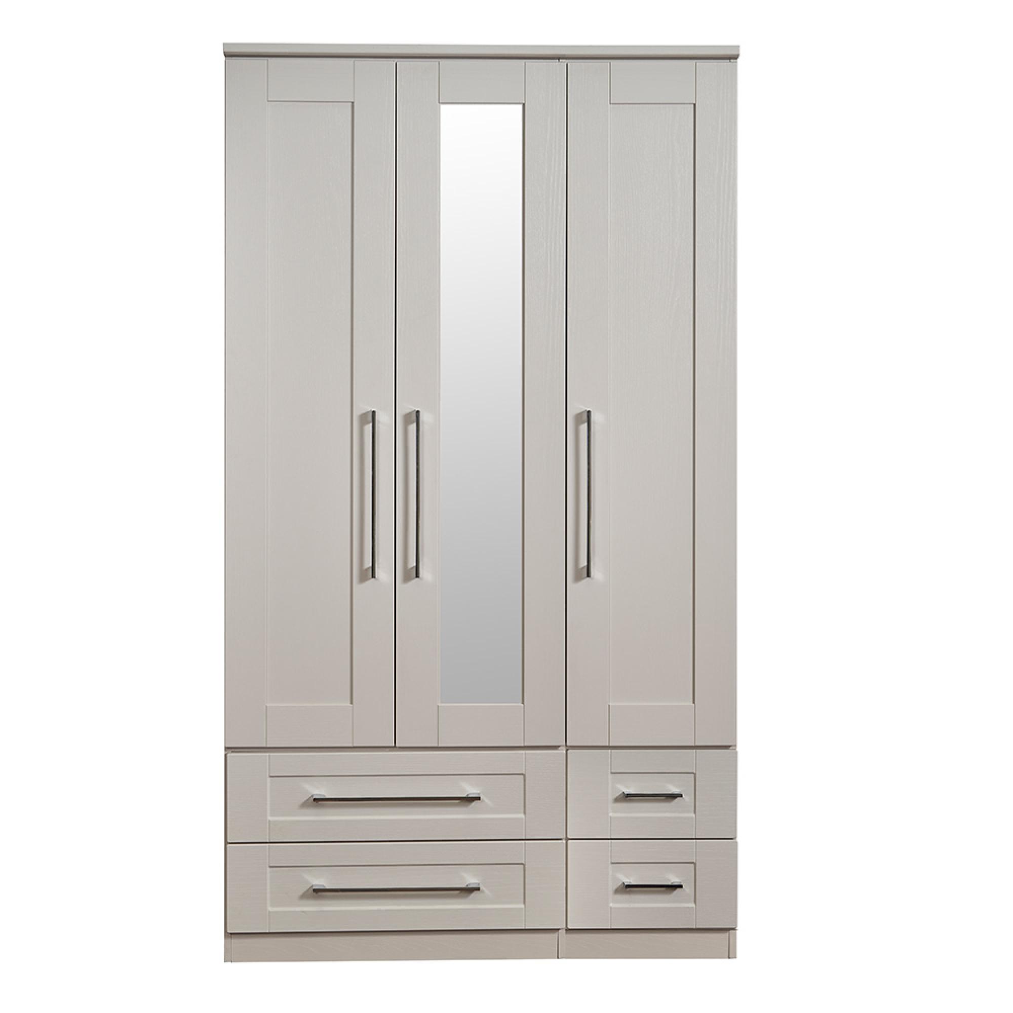 York Wardrobe - 3 Door - Tall - Combi - 1 Mirror - Cashmere