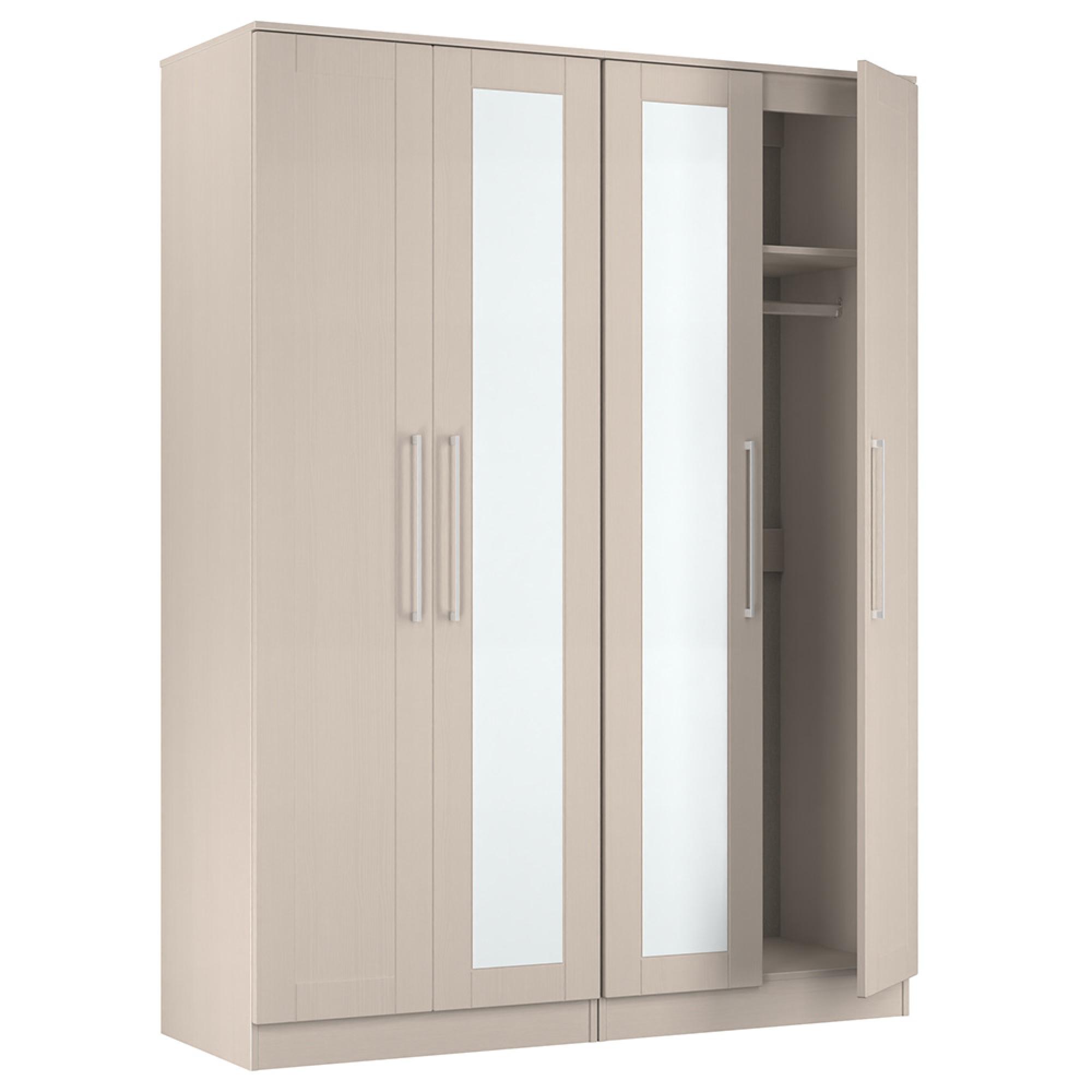York Wardrobe - 4 Door - Tall - Mirror - Cashmere