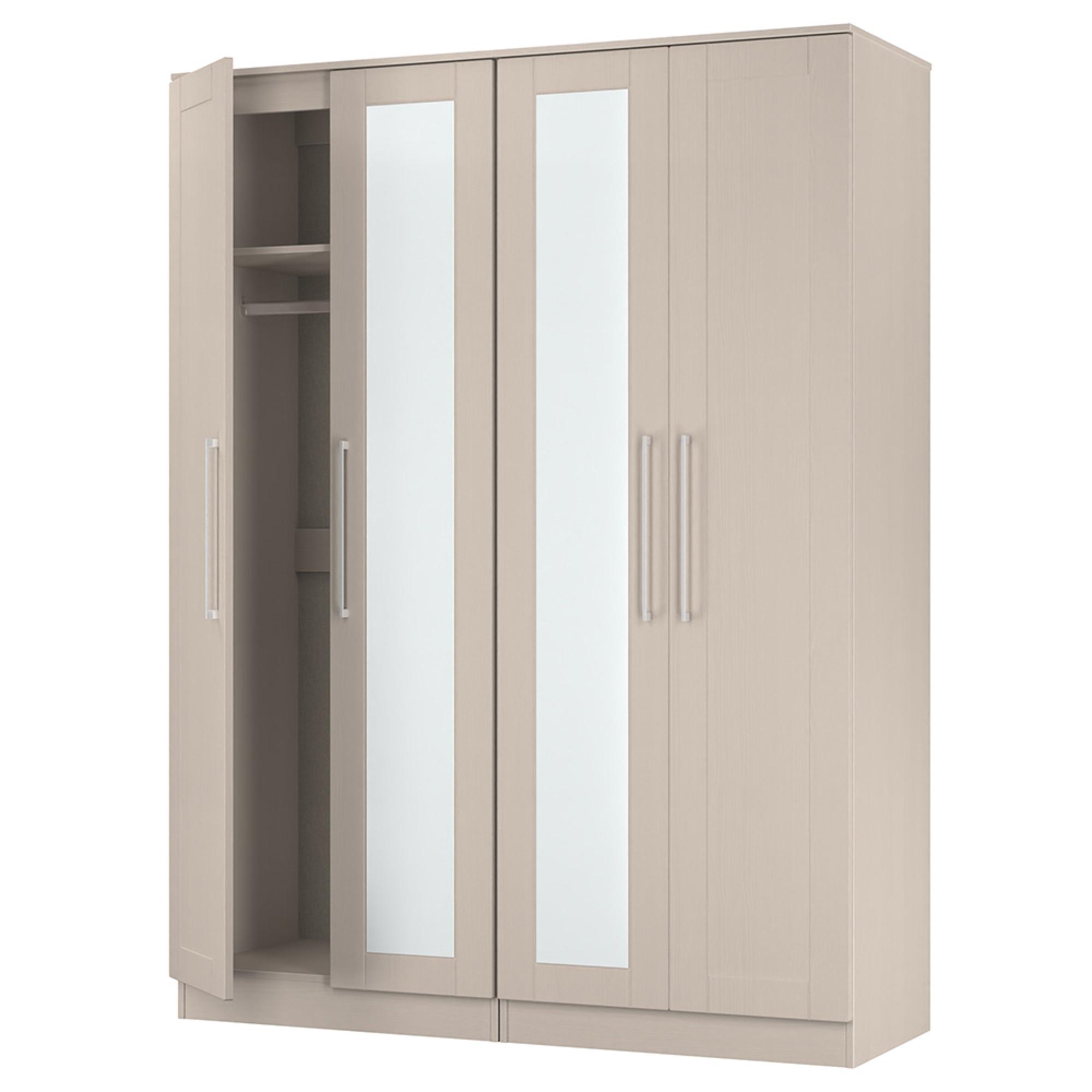 York Wardrobe - 4 Door - Tall - Mirror - Cashmere