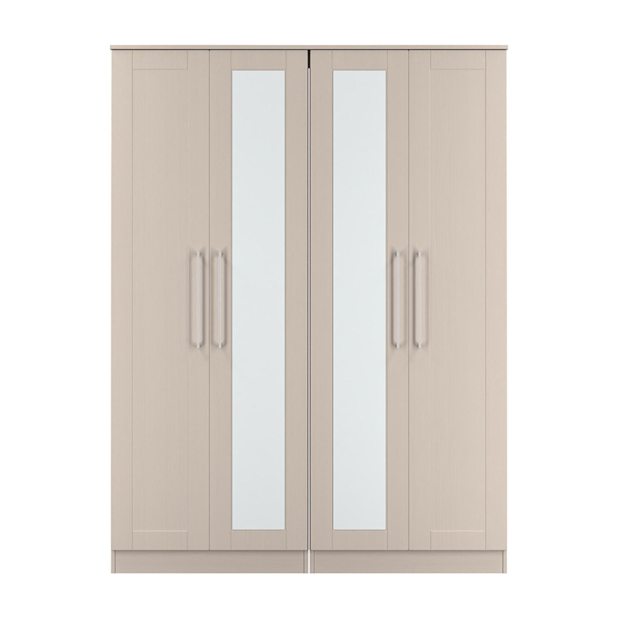 York Wardrobe - 4 Door - Tall - Mirror - Cashmere