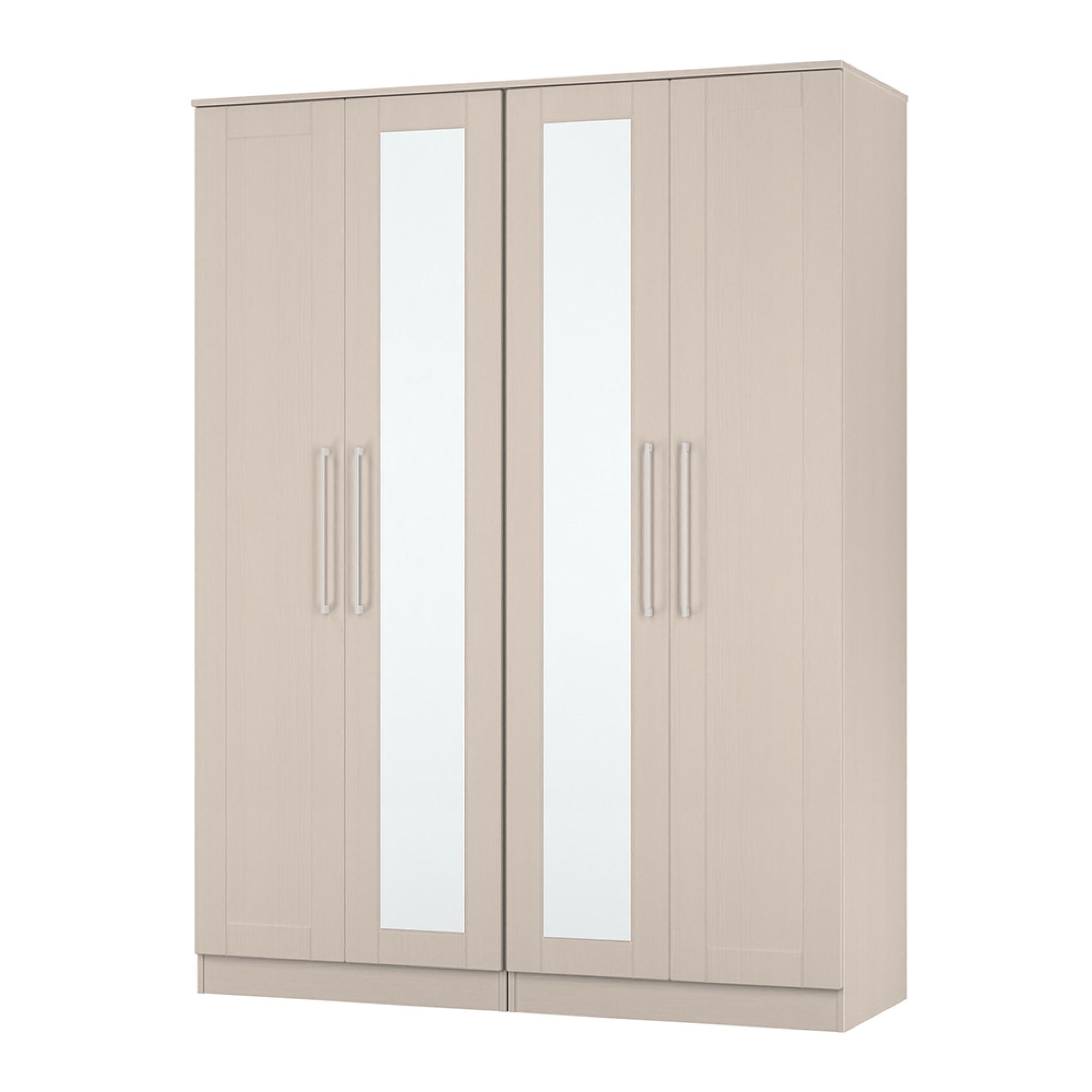York Wardrobe - 4 Door - Tall - Mirror - Cashmere