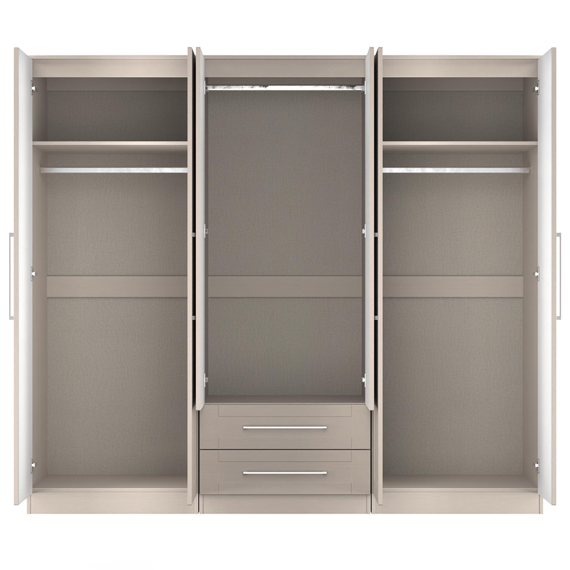 York Wardrobe - 6 Door - Tall - Mirror - Combi - Cashmere