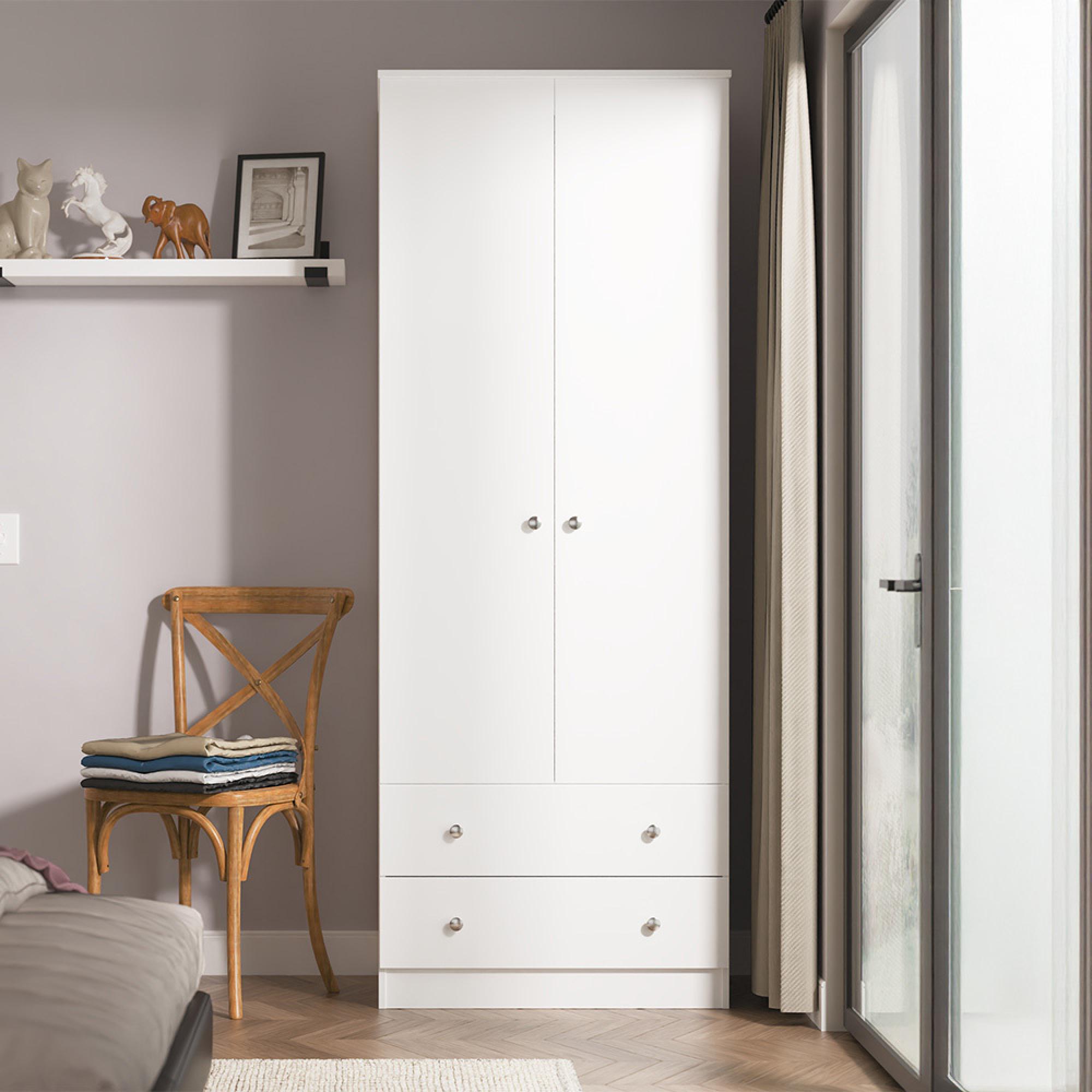 Yarmouth Wardrobe - 2 Door - 2 Drawer - Tall - White Matt