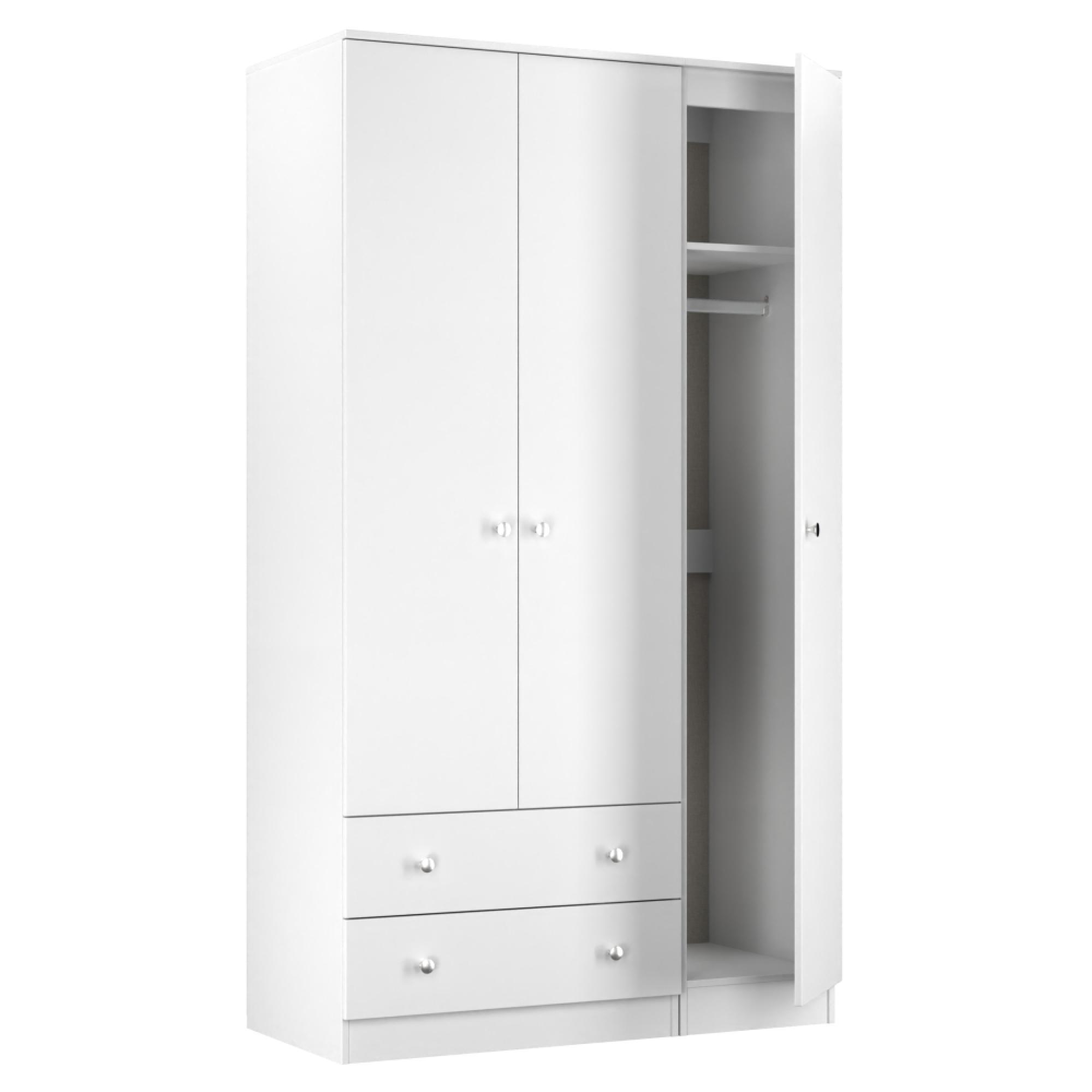 Yarmouth Wardrobe - 3 Door - 2 Drawer - Triple Robe - White Matt