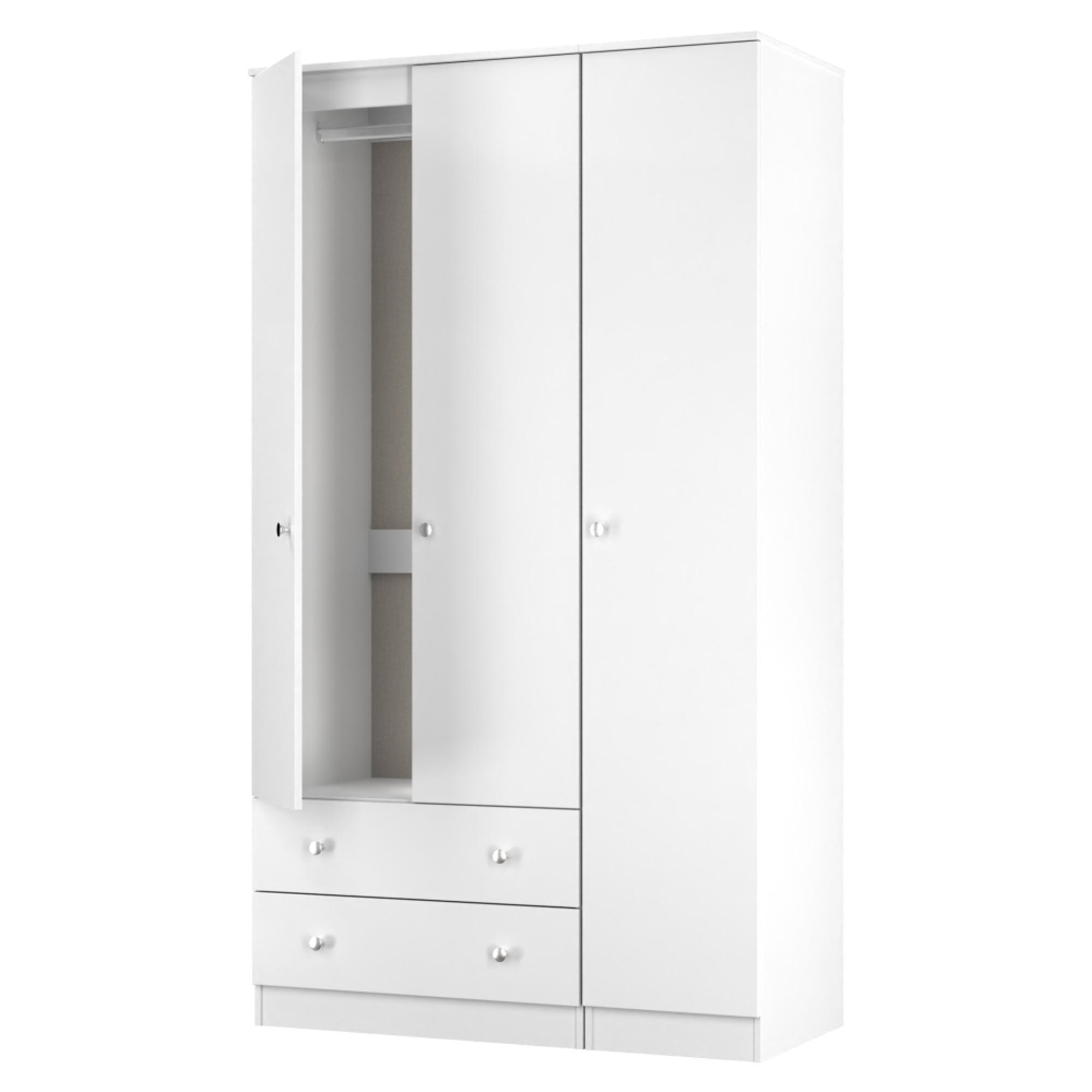 Yarmouth Wardrobe - 3 Door - 2 Drawer - Triple Robe - White Matt