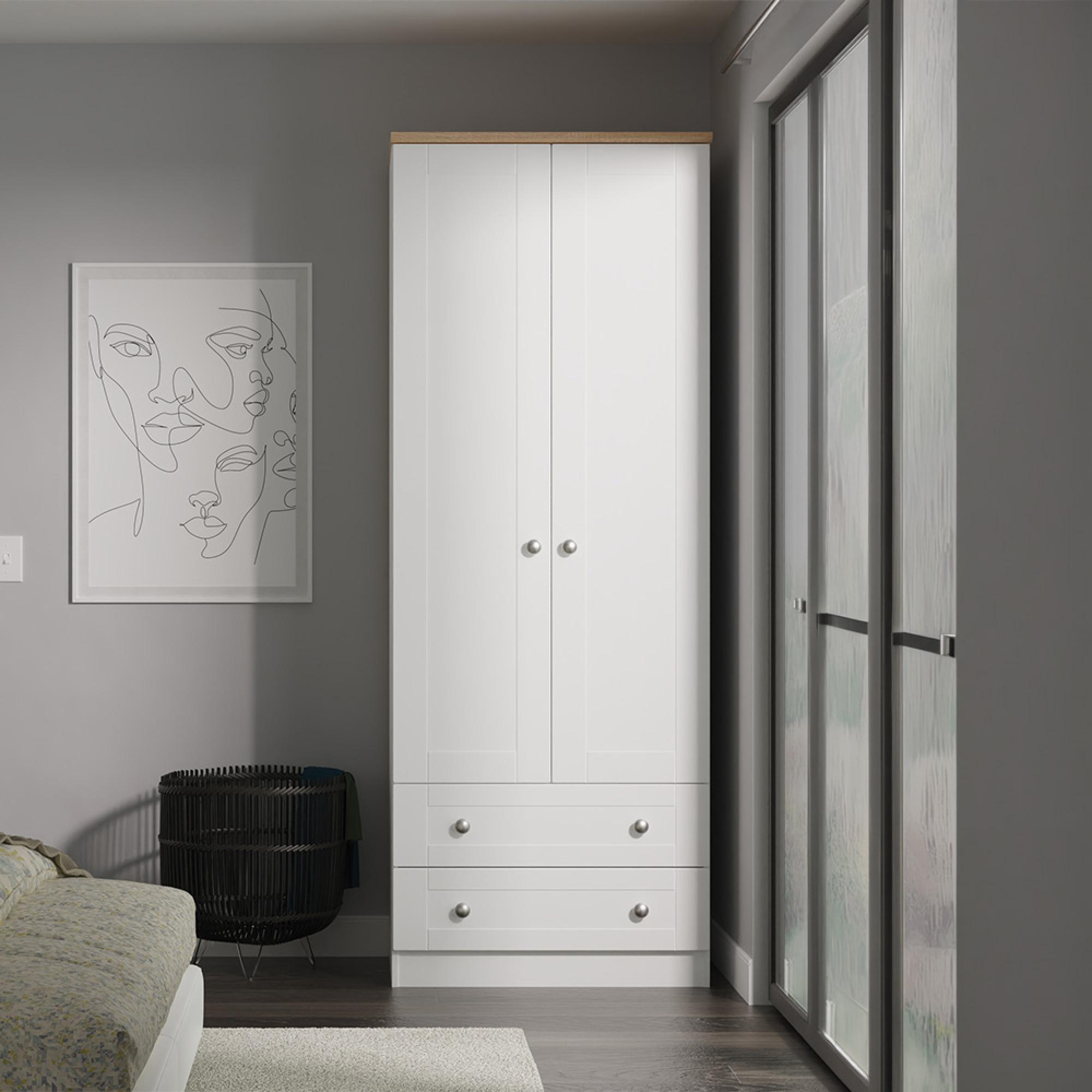 Sussex Wardrobe - 2 Door - 2 Drawer - Double - White and Oak