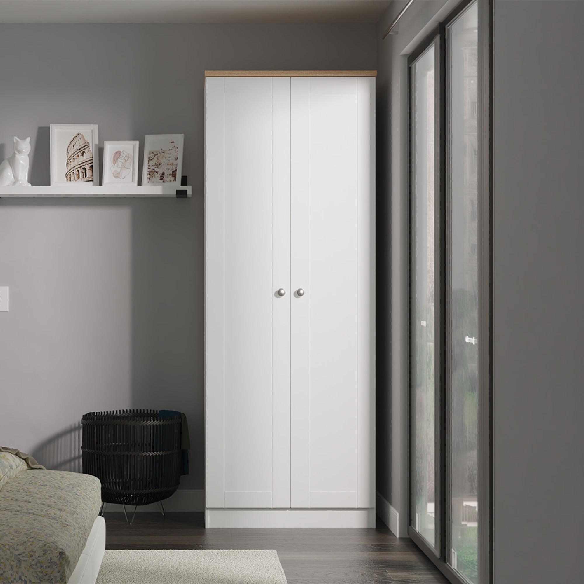Sussex Wardrobe - 2 Door - Plain - Tall - White and Oak