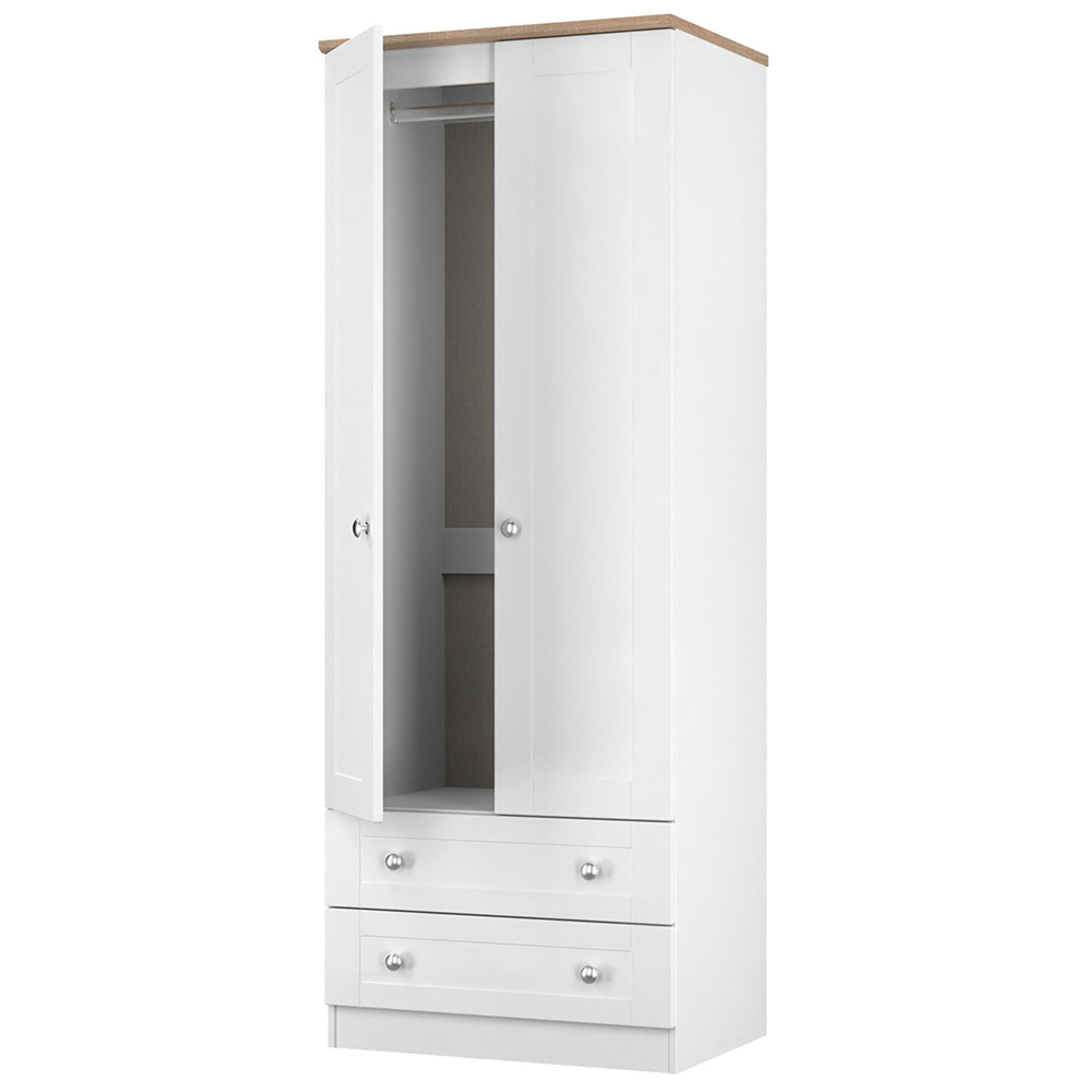 Sussex Wardrobe - 2 Door - 2 Drawer - Double - White and Oak