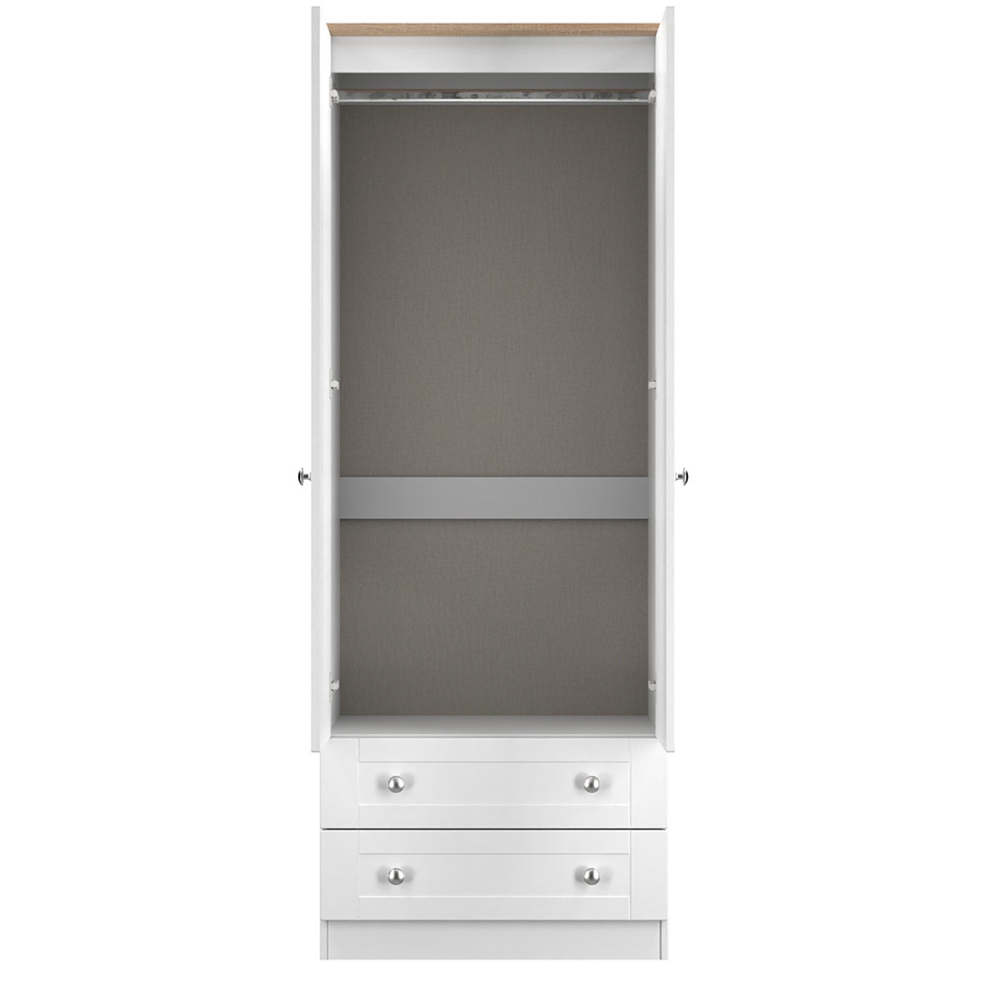 Sussex Wardrobe - 2 Door - 2 Drawer - Double - White and Oak