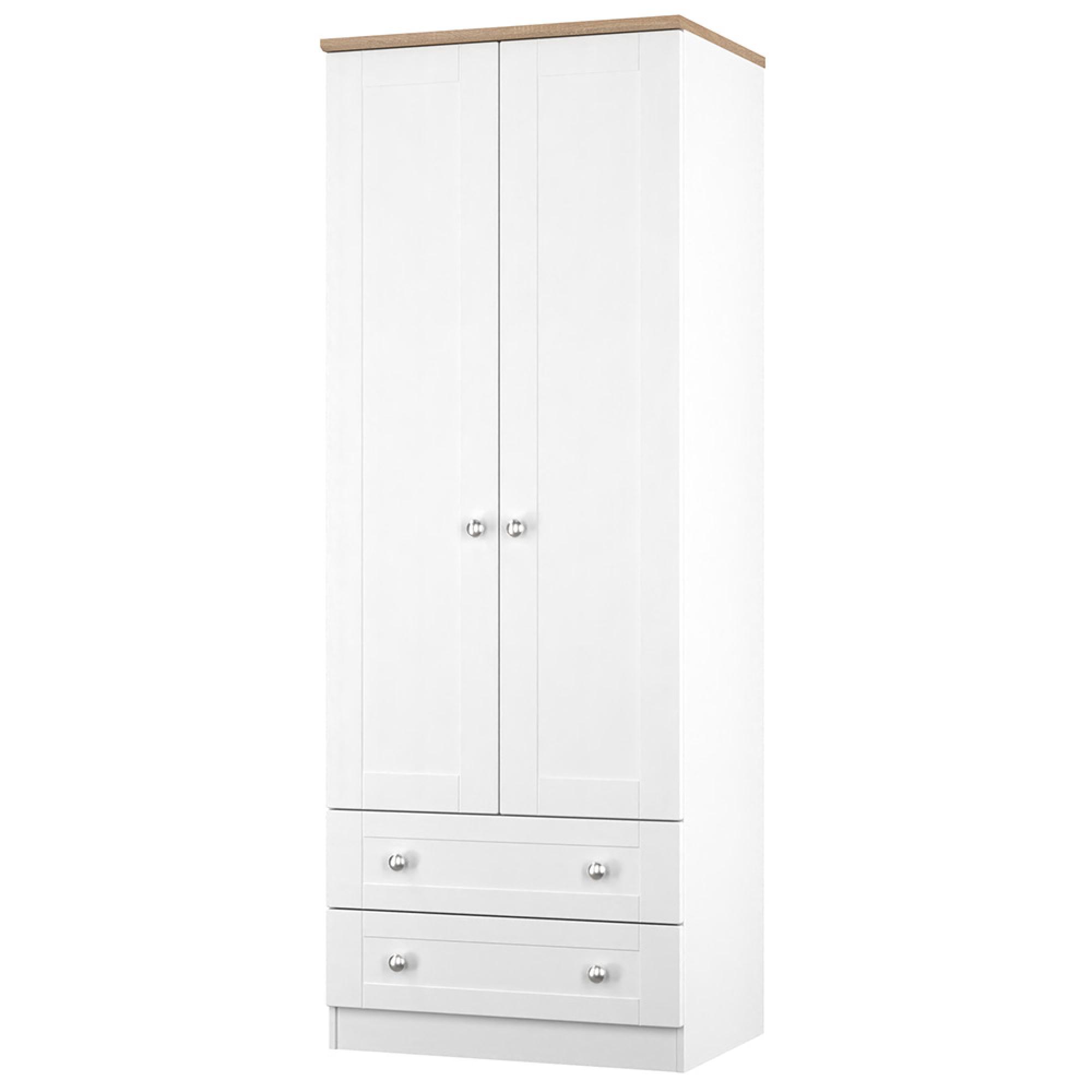 Sussex Wardrobe - 2 Door - 2 Drawer - Double - White and Oak