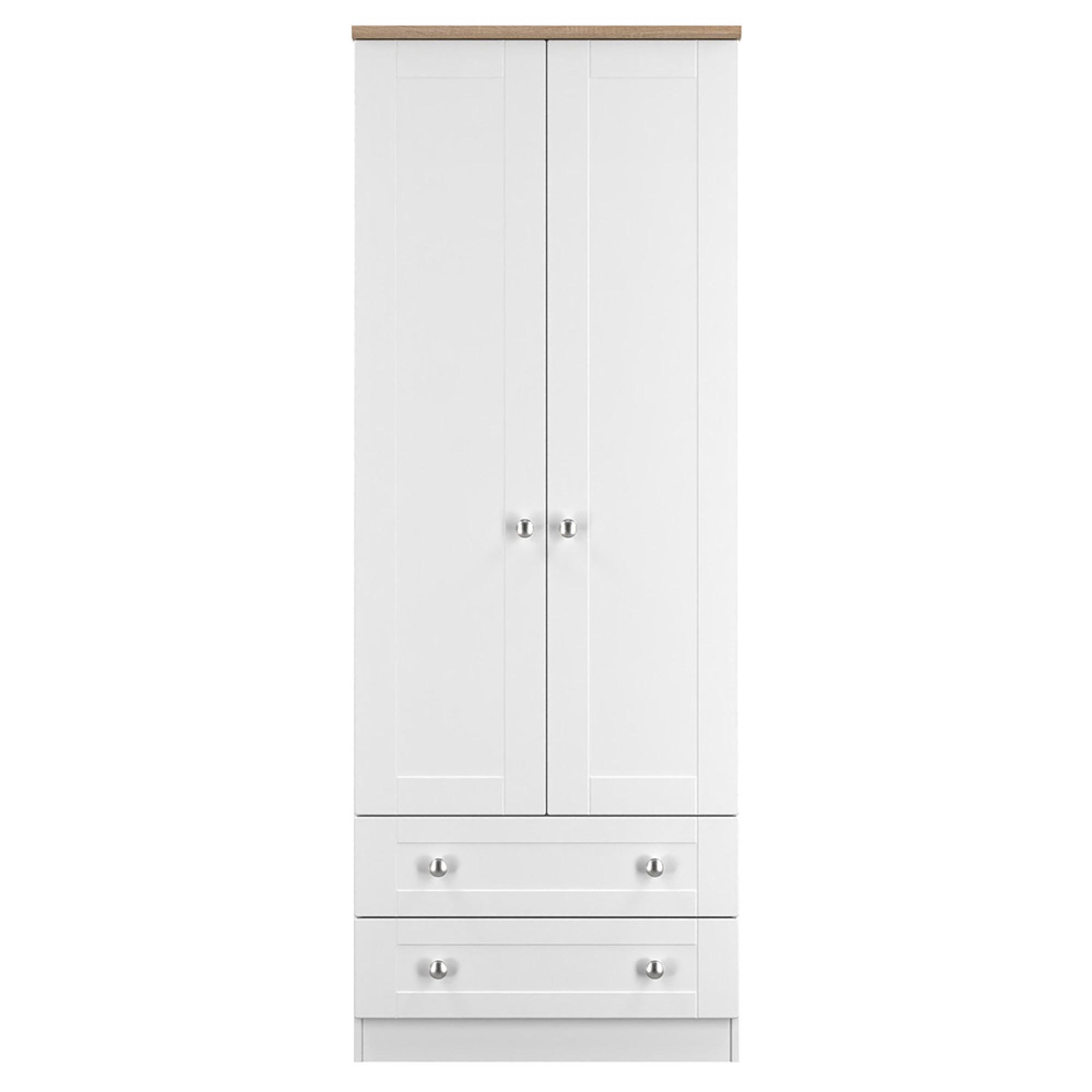 Sussex Wardrobe - 2 Door - 2 Drawer - Double - White and Oak