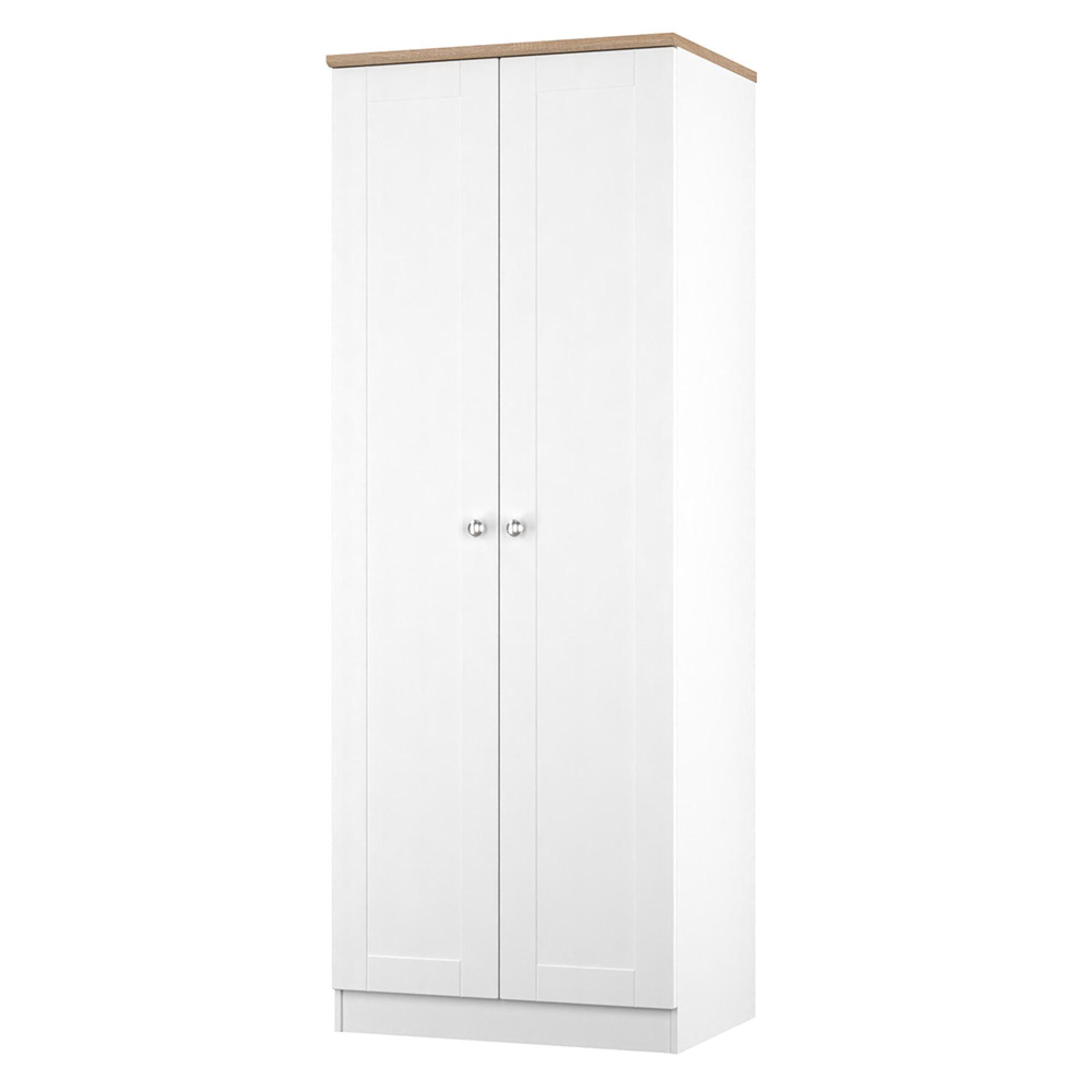 Sussex Wardrobe - 2 Door - Plain - Tall - White and Oak