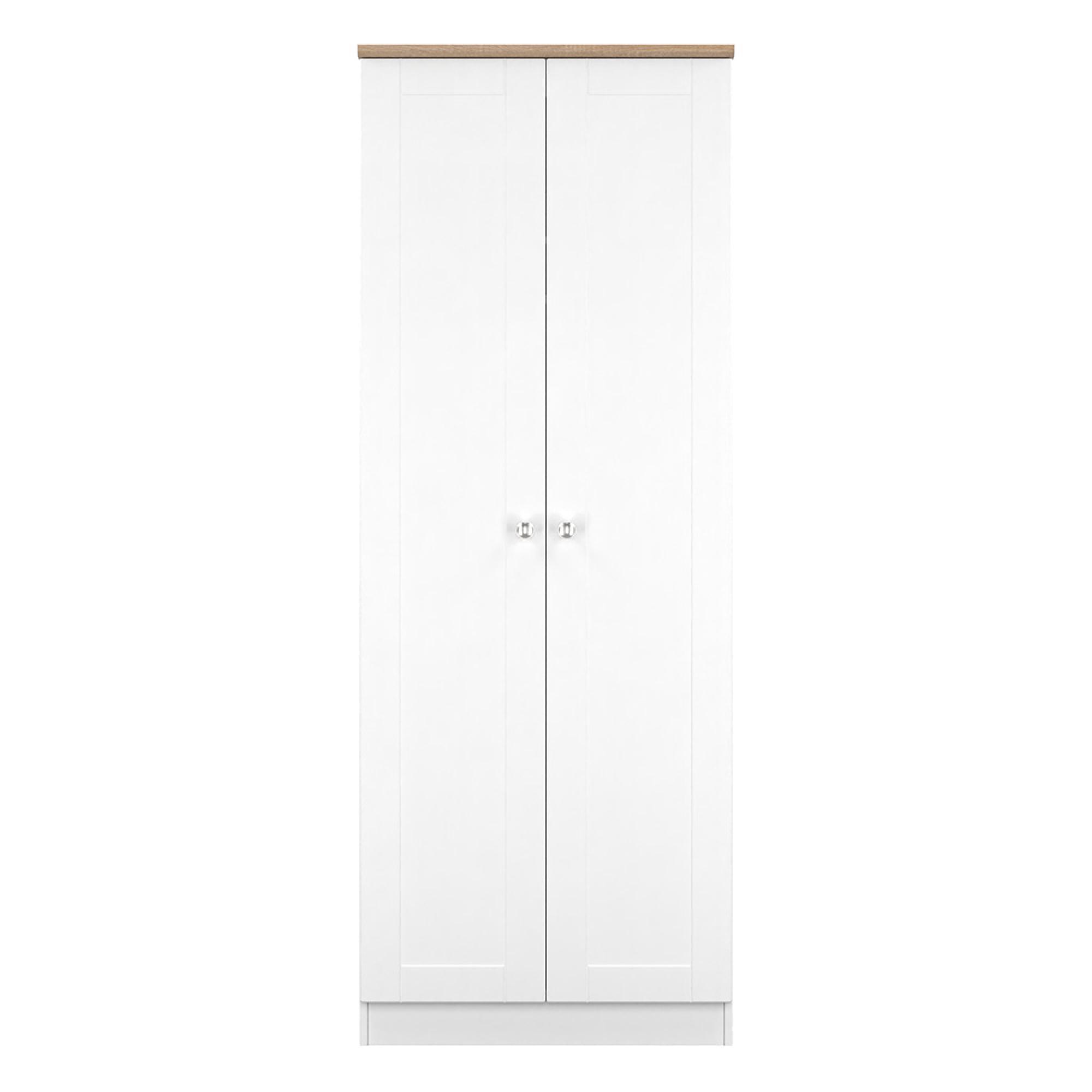 Sussex Wardrobe - 2 Door - Plain - Tall - White and Oak