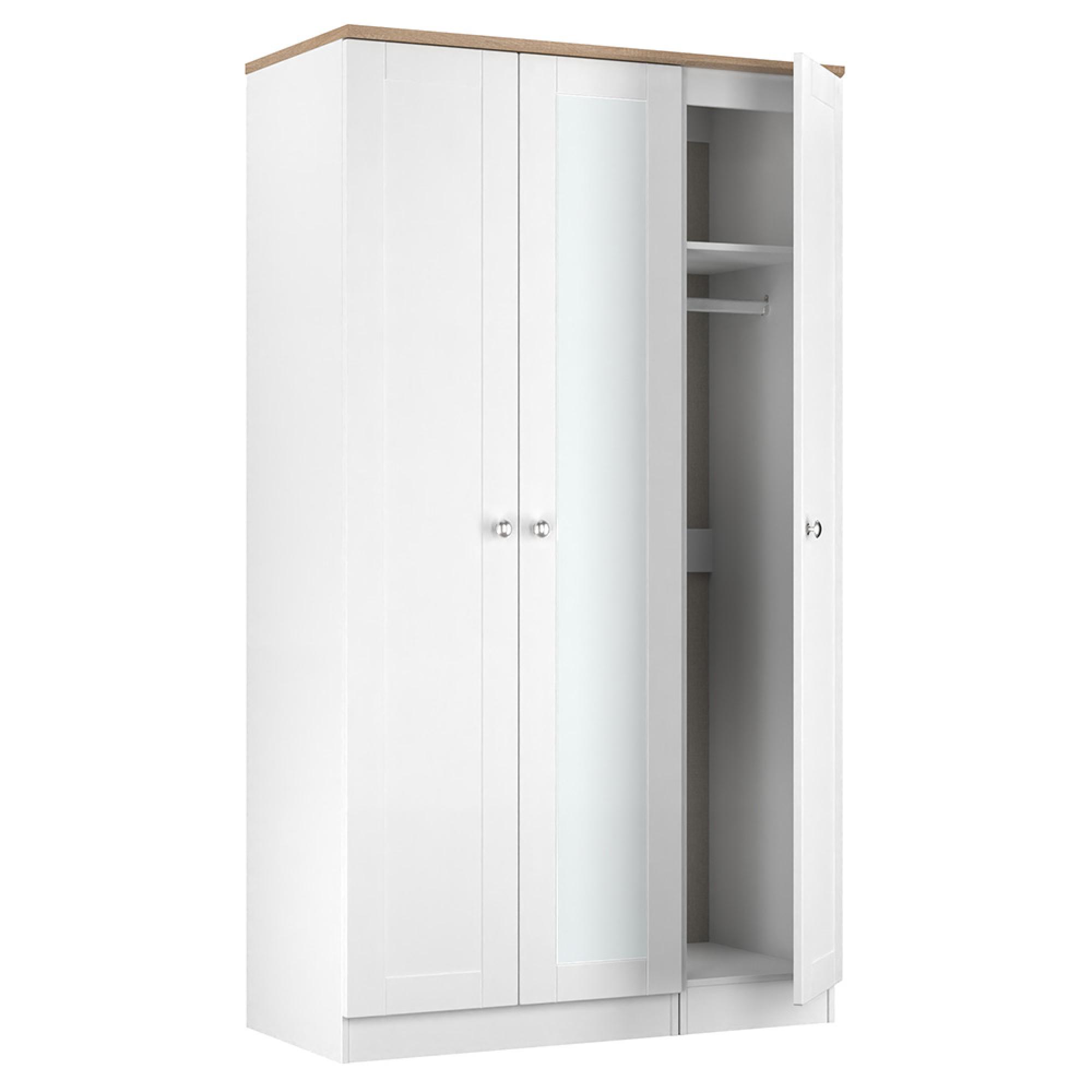 Sussex Wardrobe - 3 Door - Tall - 1 Mirror - Triple - White and Oak