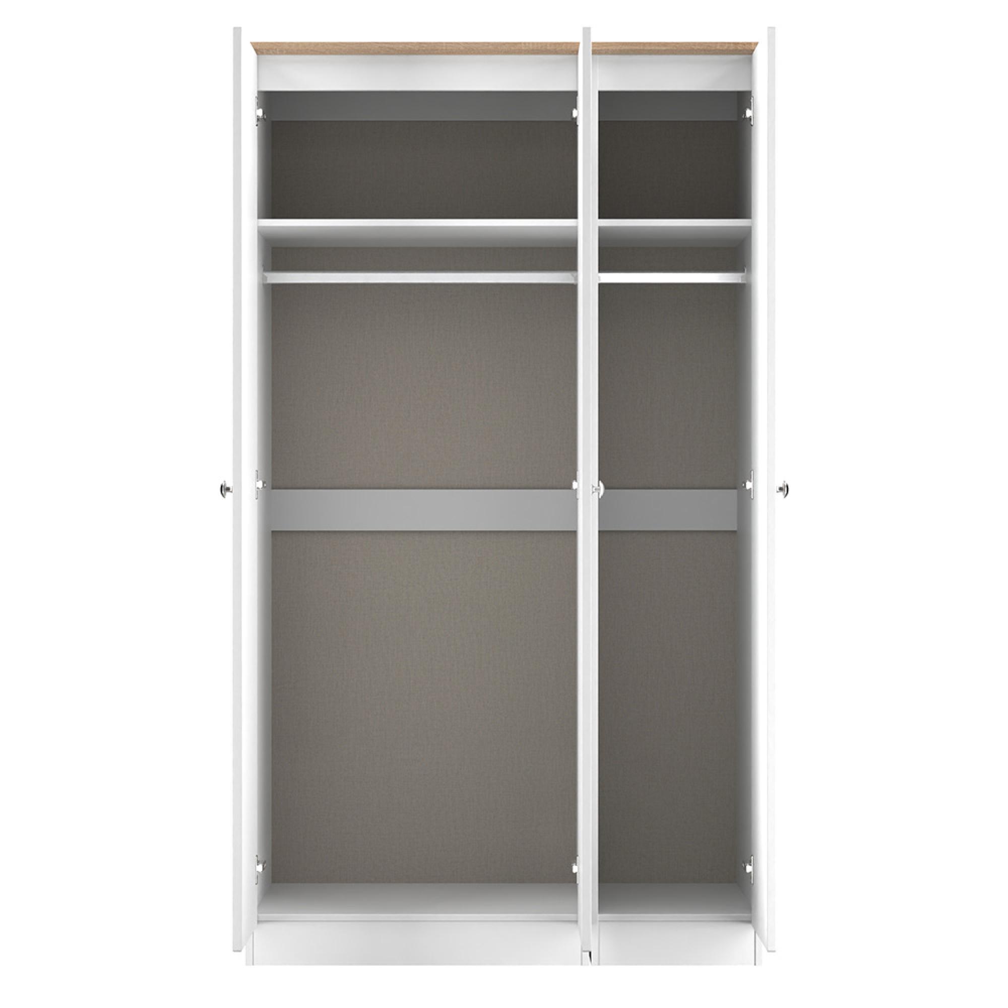 Sussex Wardrobe - 3 Door - Tall - 1 Mirror - Triple - White and Oak