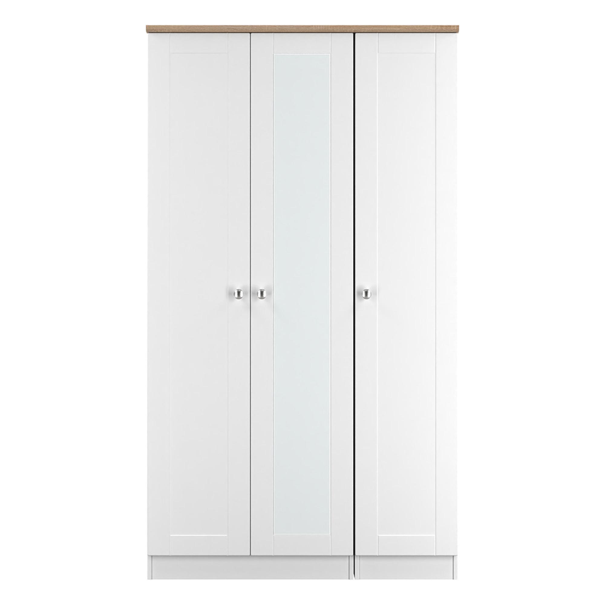 Sussex Wardrobe - 3 Door - Tall - 1 Mirror - Triple - White and Oak