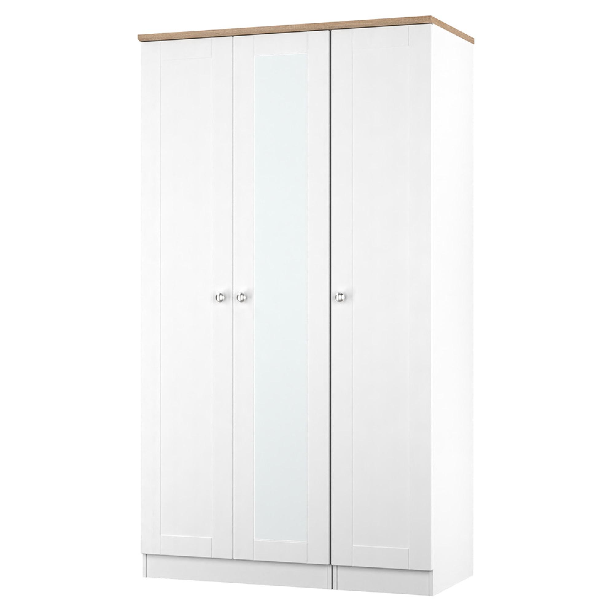 Sussex Wardrobe - 3 Door - Tall - 1 Mirror - Triple - White and Oak
