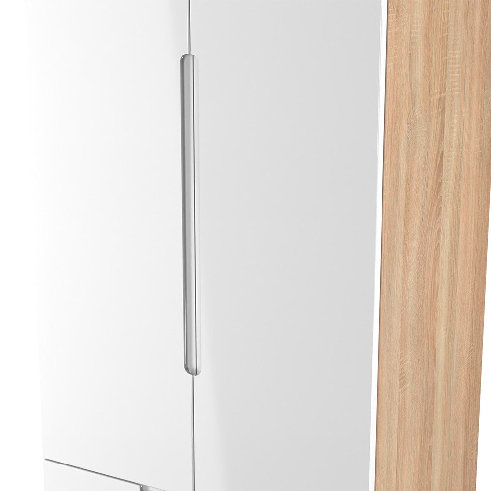 Milan Wardrobe - 2 Door - 2 Drawer - Double - White Gloss and Oak