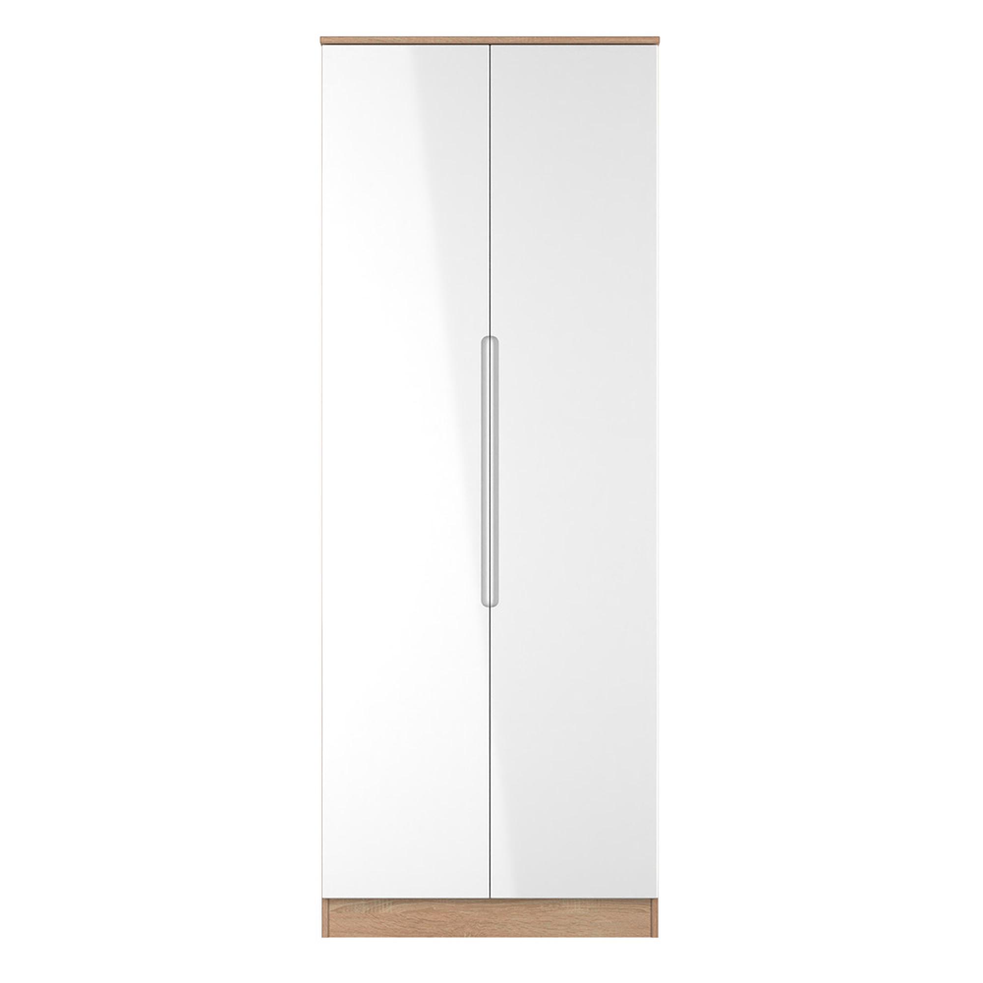 Milan Wardrobe - 2 Door - Plain - Tall - White Gloss and Oak