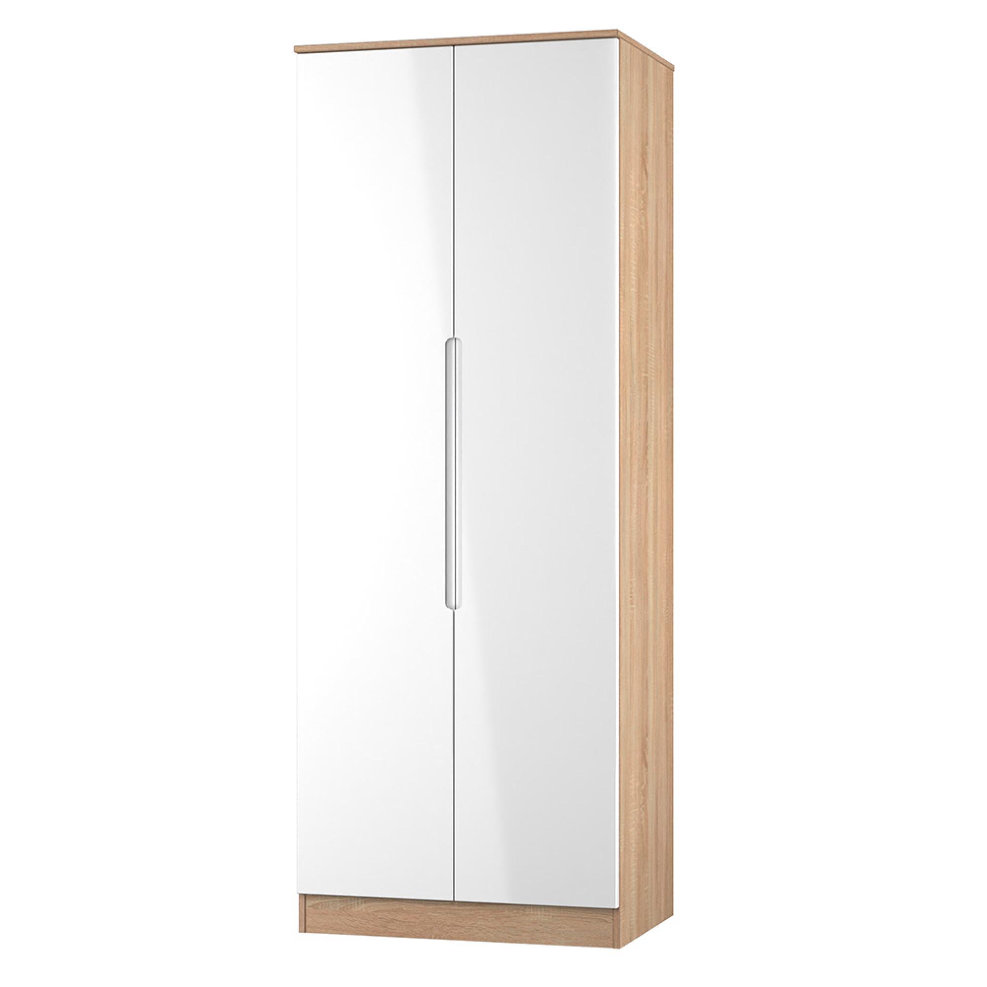 Milan Wardrobe - 2 Door - Plain - Tall - White Gloss and Oak