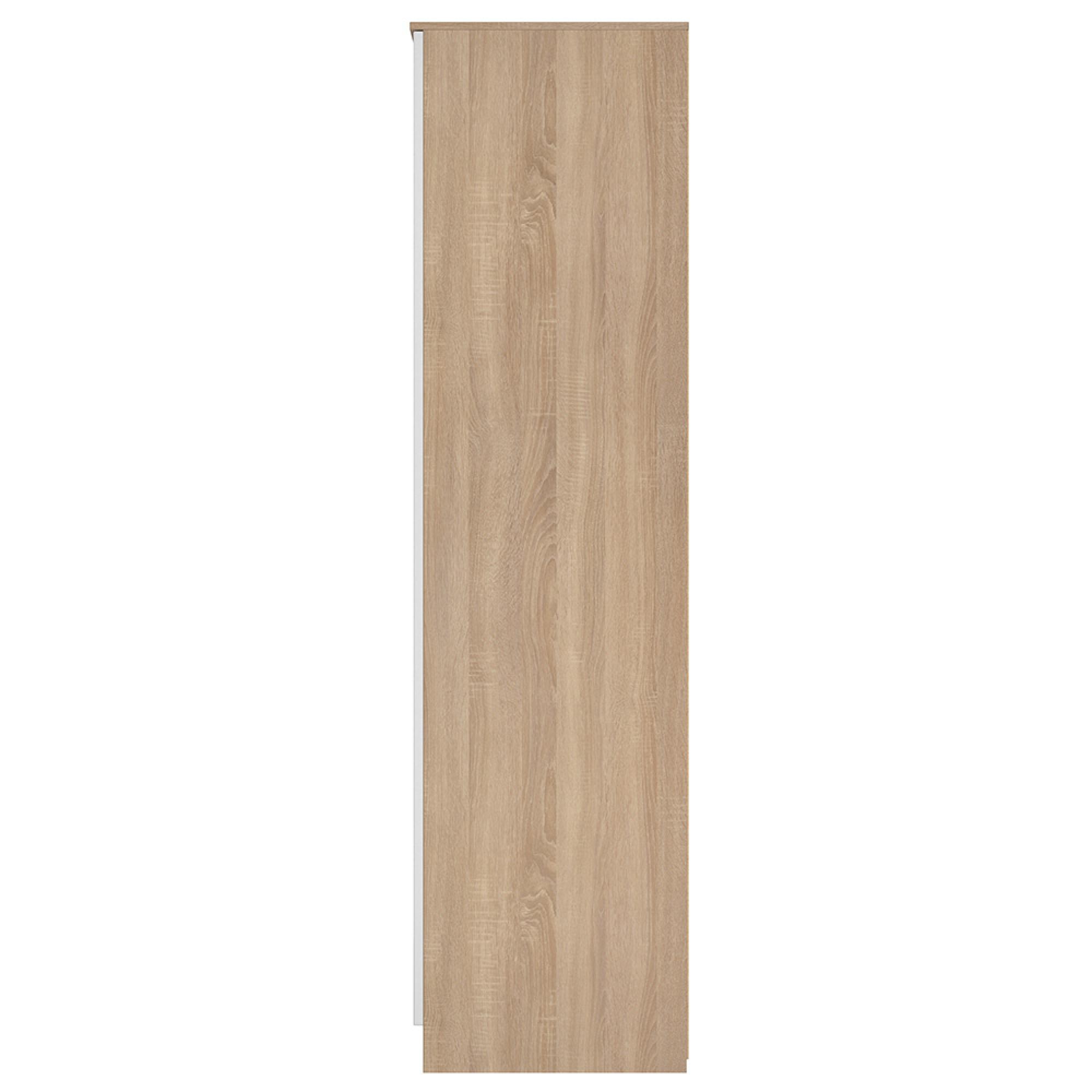 Milan Wardrobe - 3 Door - 1 Mirror - LHF 2 Drawer - Tall - Combi - White Gloss and Oak